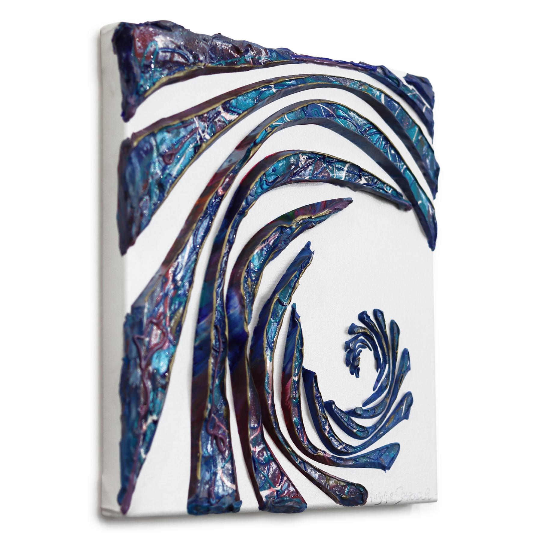 Onda della California - Pittura astratta minimalista con texture 3D ispirata all'oceano blu - Abstract Painting Grigio di Virginie Schroeder