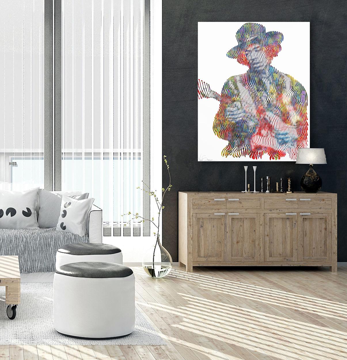 Can You See Me Jimi Hendrix - Retrato de pintura con textura 3D Arte figurativo original en venta 1