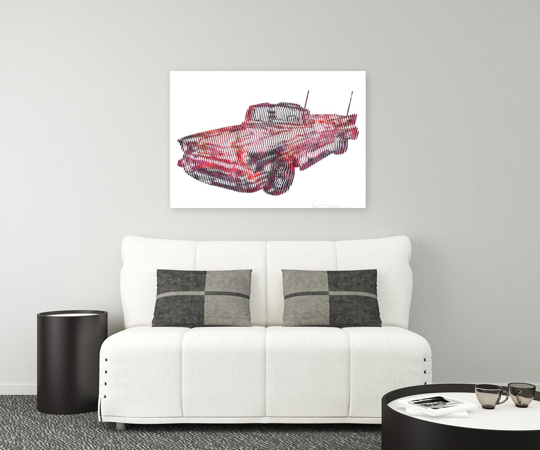Chevrolet Bel Air 1957 - Pink Portrait Painting by Virginie Schroeder