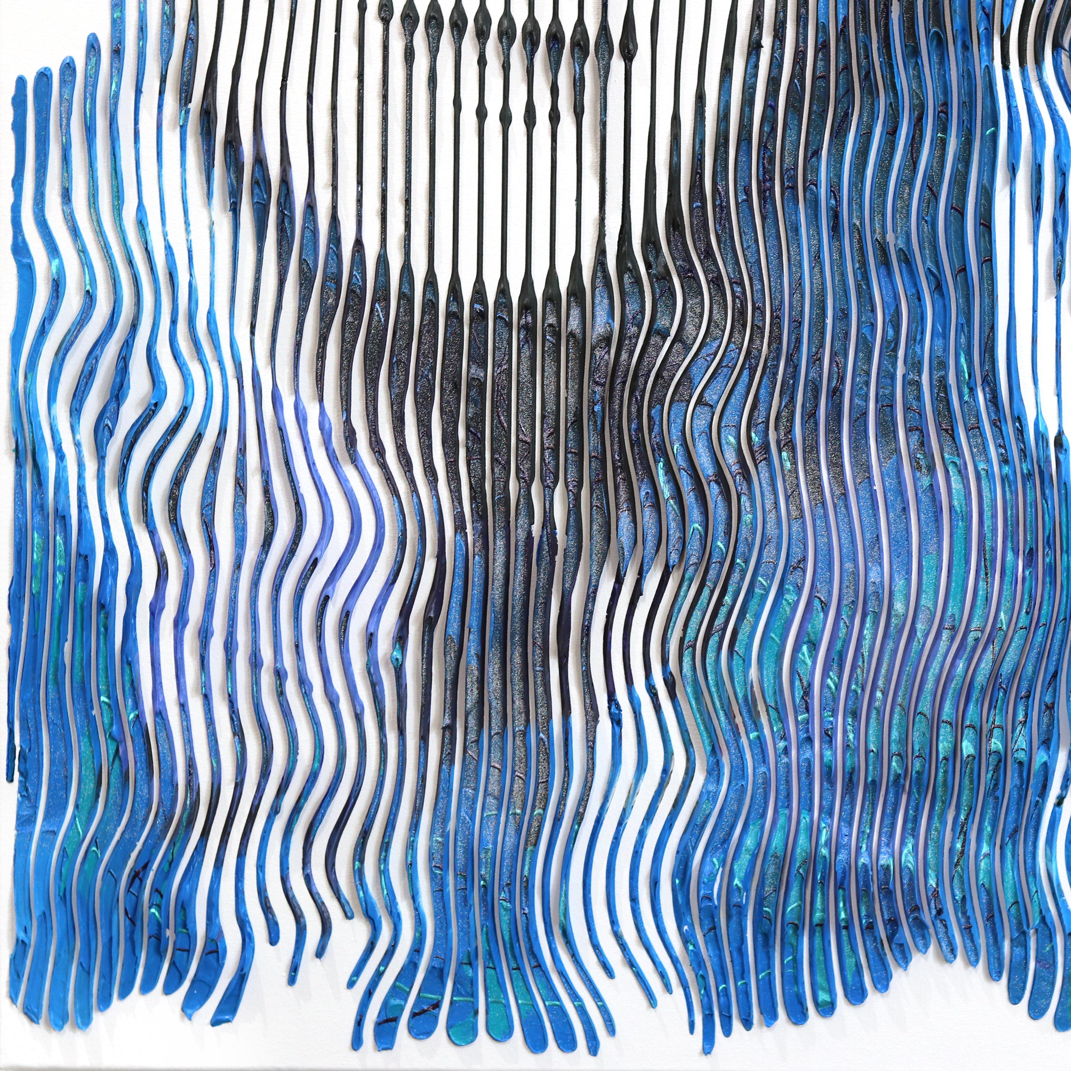 Juntos: La historia de The Beatles -  Gran Pintura Figurativa Abstracta 3D Azul - Painting Arte pop de Virginie Schroeder