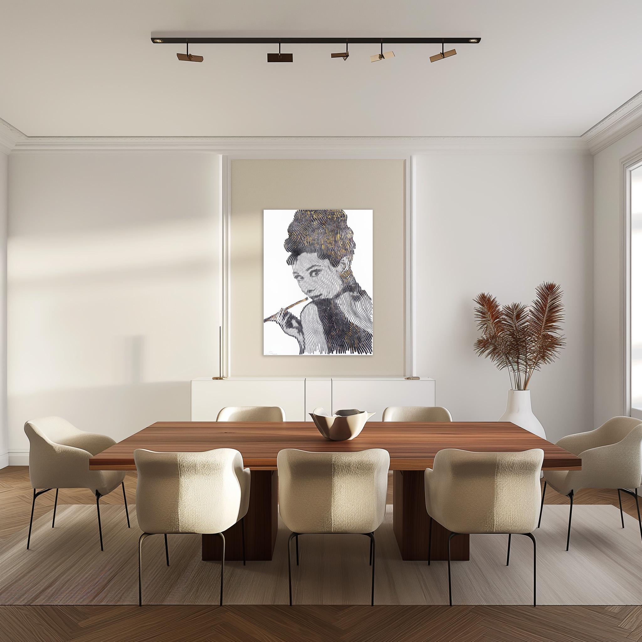Vieni con me a Colazione da Tiffany - Audrey Hepburn Pittura testuale 3D - Painting di Virginie Schroeder