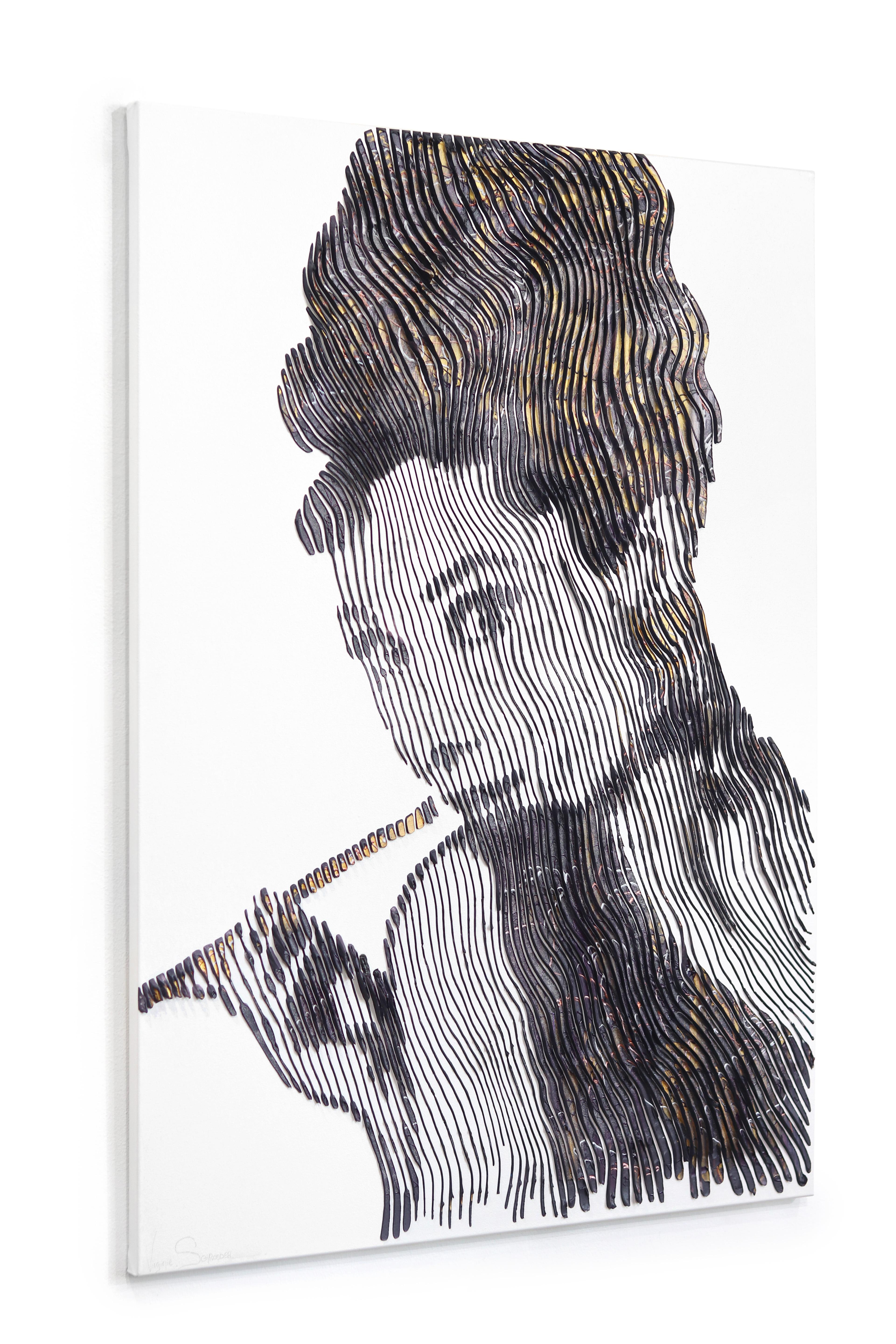 Vieni con me a Colazione da Tiffany - Audrey Hepburn Pittura testuale 3D - Abstract Painting Grigio di Virginie Schroeder