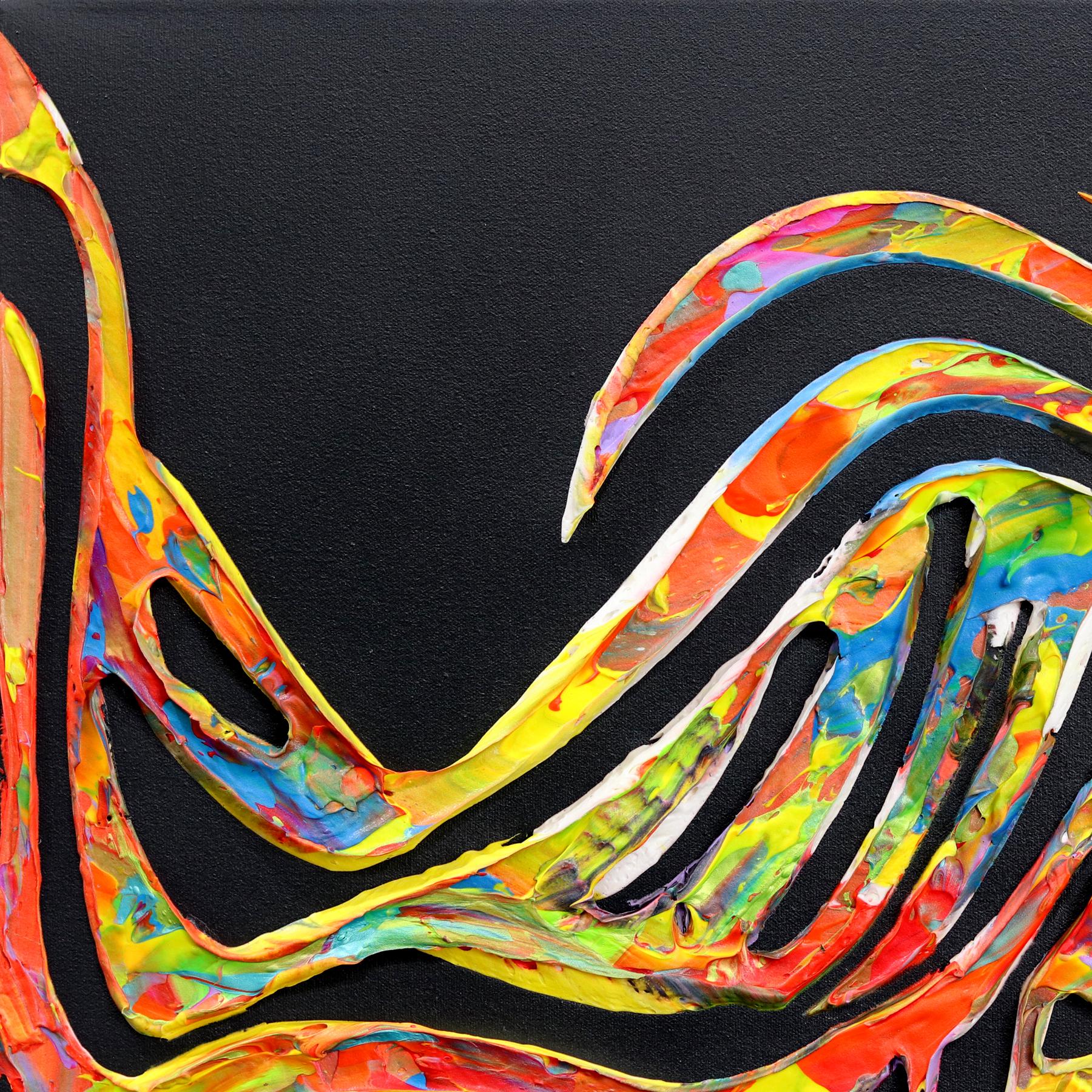 La danza cosmica collega ogni cosa nell'universo - Pittura astratta 3D testurizzata - Painting Astratto di Virginie Schroeder