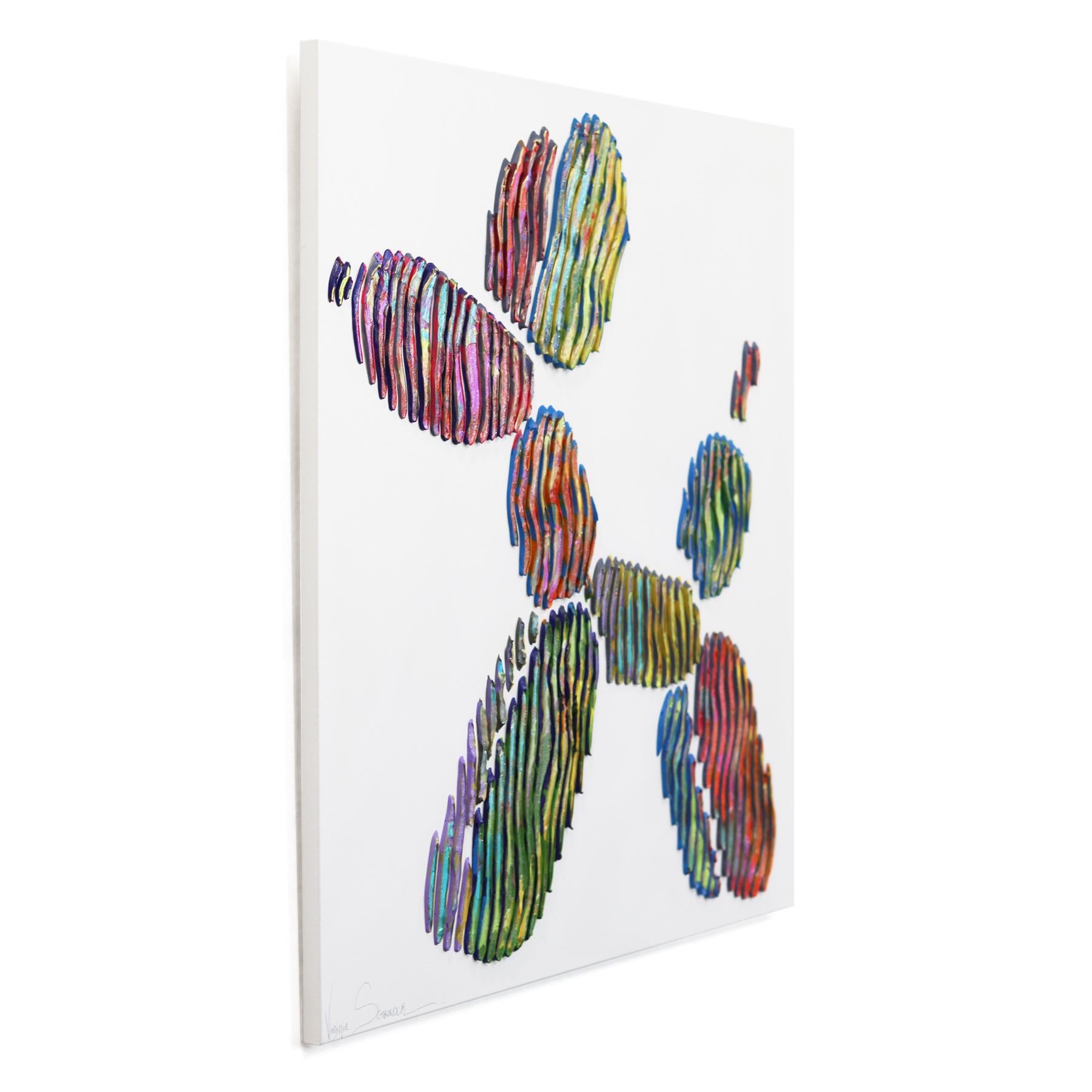 Hund Ballon Iconic Forever - Minimalistisch Abstrakt 3D Textural Buntes Gemälde (Grau), Animal Painting, von Virginie Schroeder