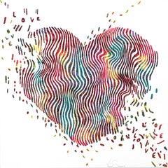Heart Love Glow In The Dark Day -  Square Colorful Textured Heart Painting