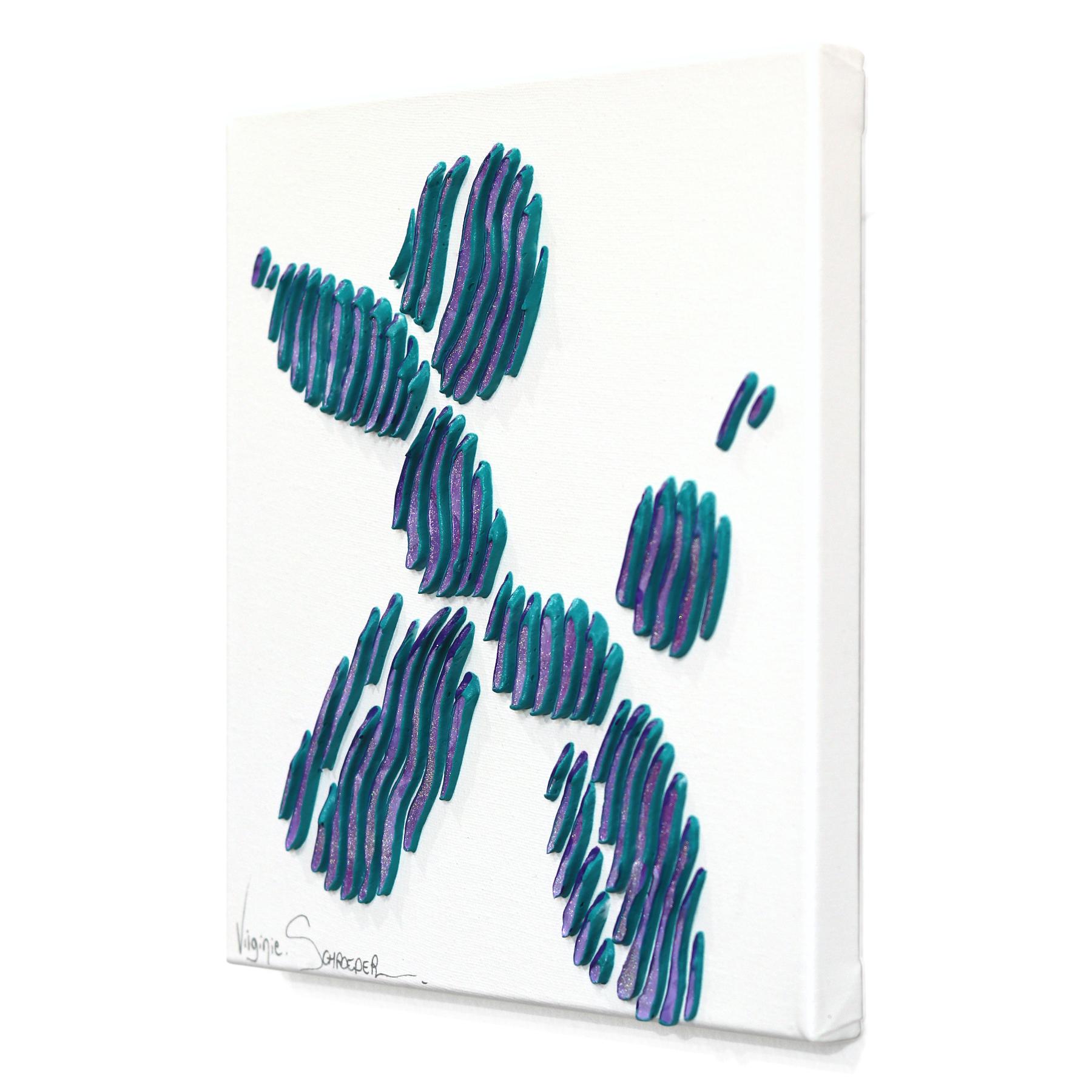 Sono Blu, No Sono Viola Cane Palloncino - Pittura astratta minimalista 3D Textural - Animal Painting Grigio di Virginie Schroeder