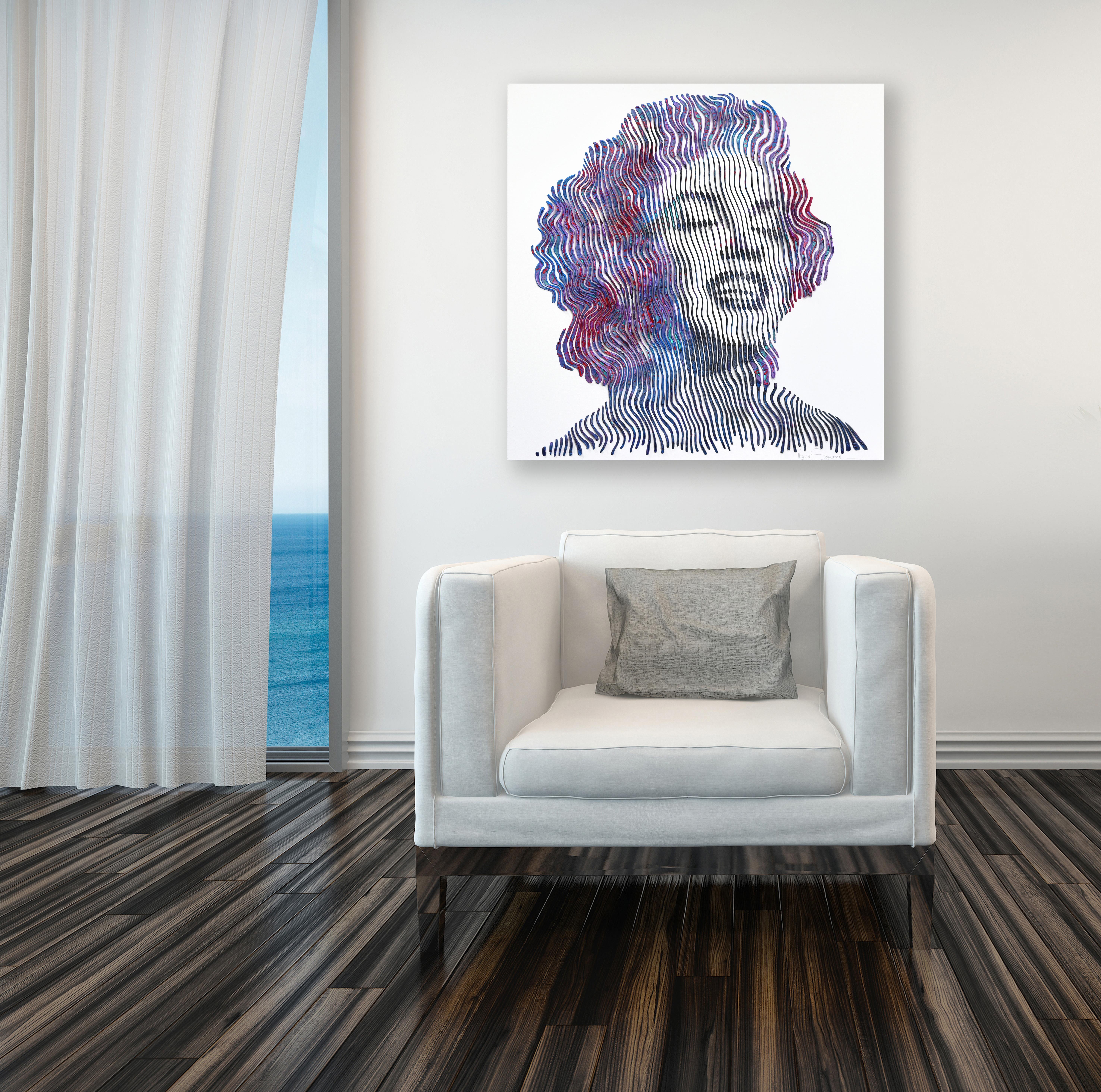Leggenda nella luce e nell'ombra: Marilyn Monroe -  Pittura 3D figurativa astratta - Painting di Virginie Schroeder