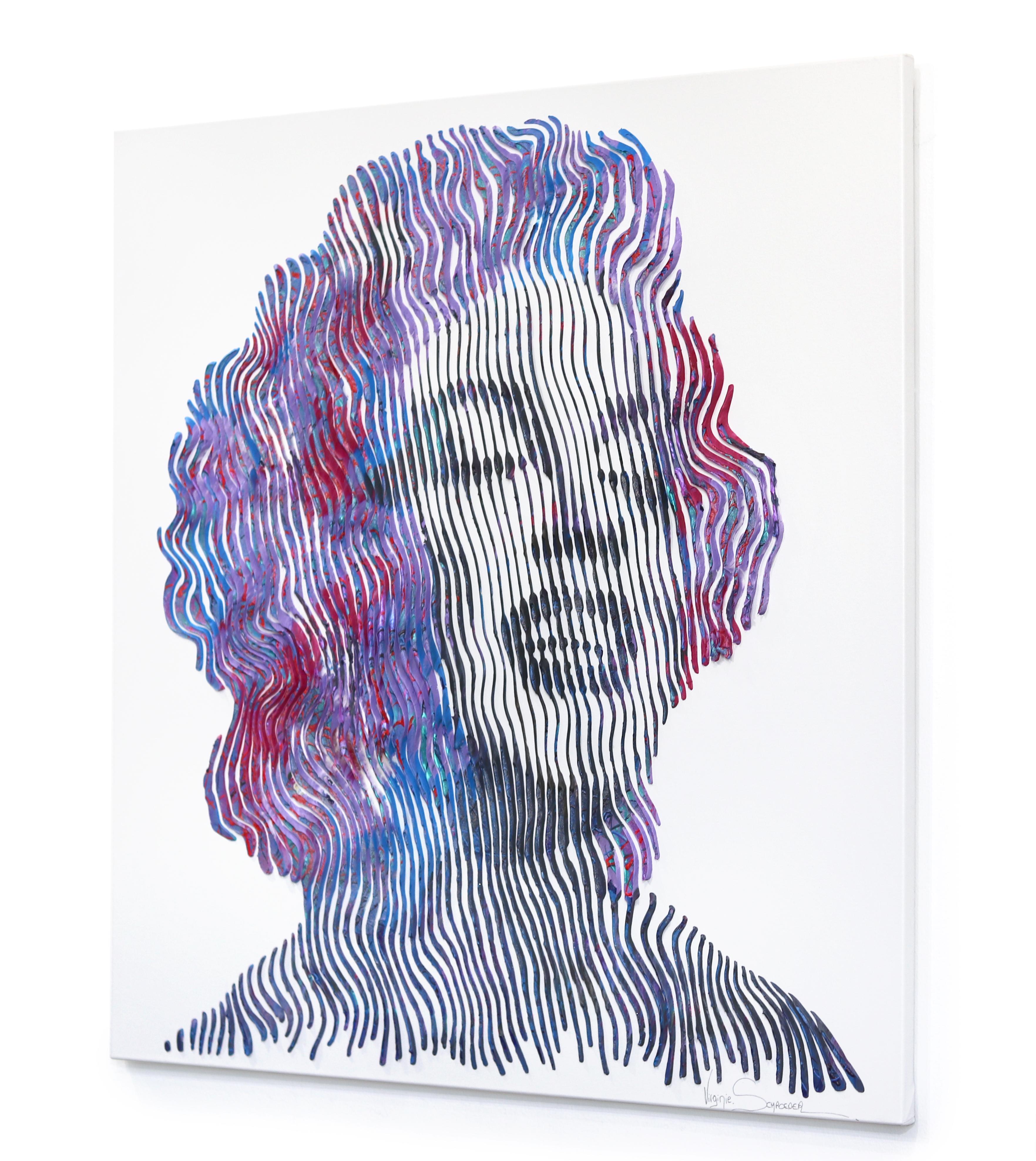 Leggenda nella luce e nell'ombra: Marilyn Monroe -  Pittura 3D figurativa astratta - Abstract Painting Grigio di Virginie Schroeder