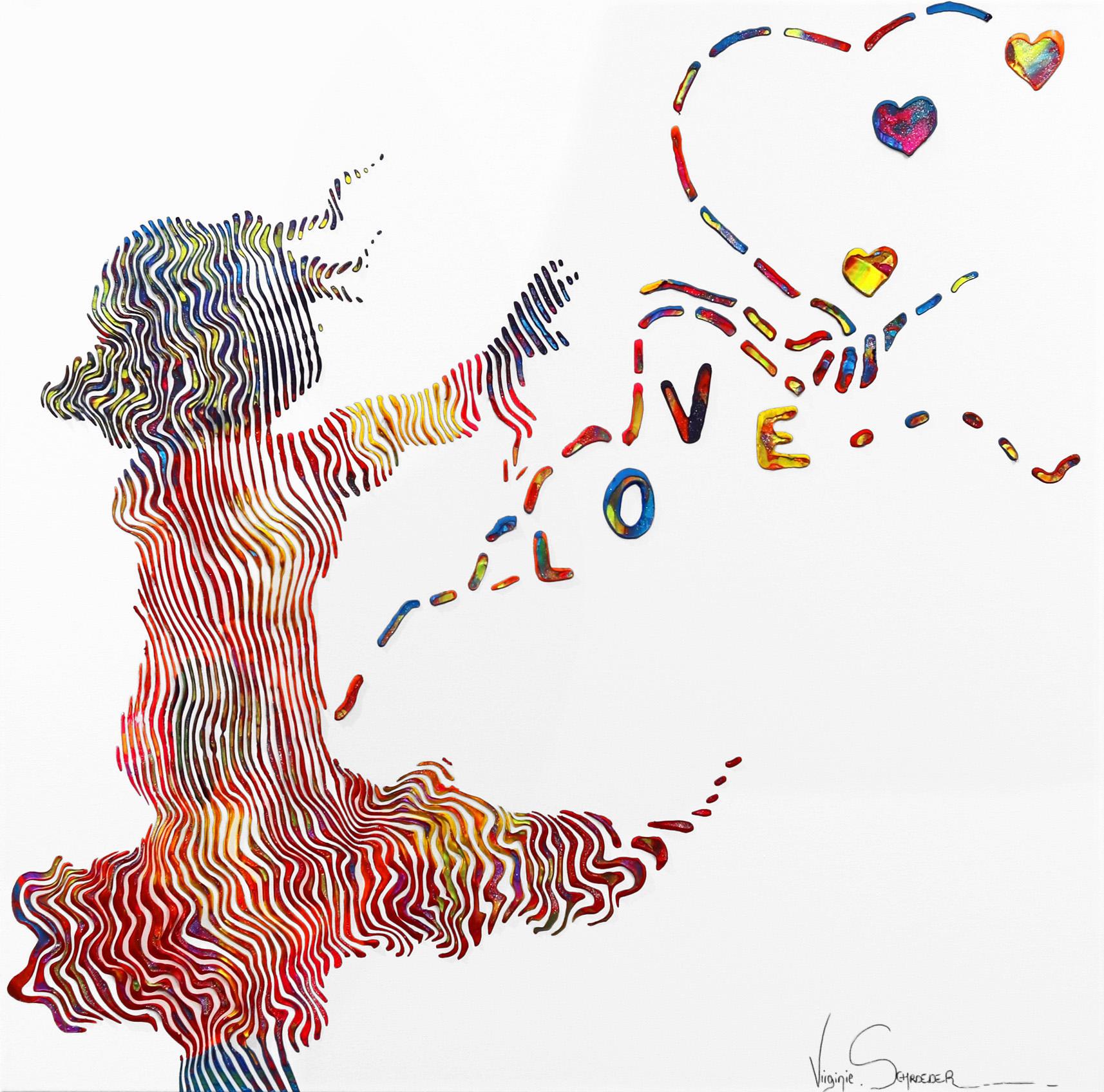 Virginie Schroeder Figurative Painting - Little Girl with the Love Balloon Explosion
