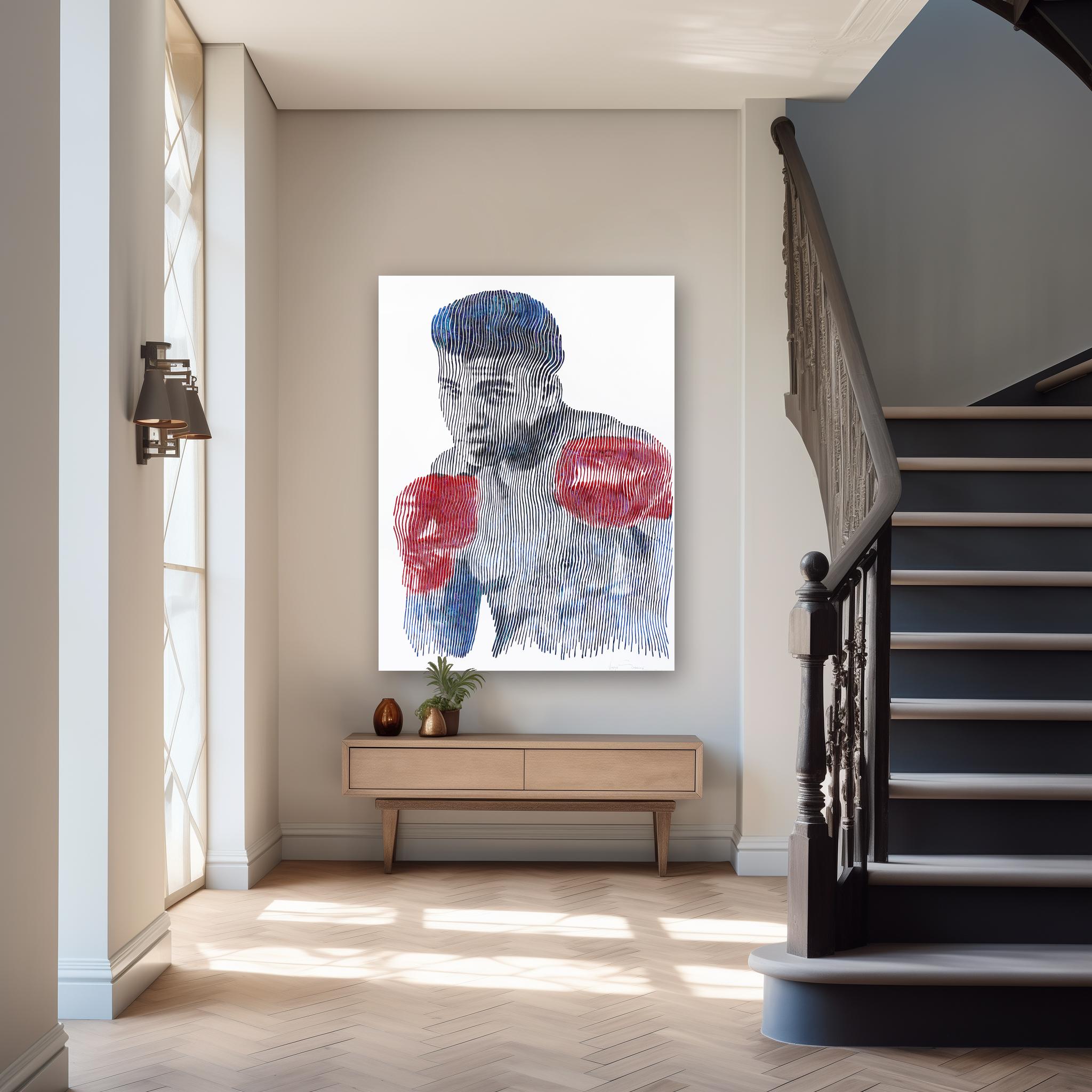 Muhammad Ali, il re del ring - Pittura astratta figurativa 3D con texture - Painting di Virginie Schroeder