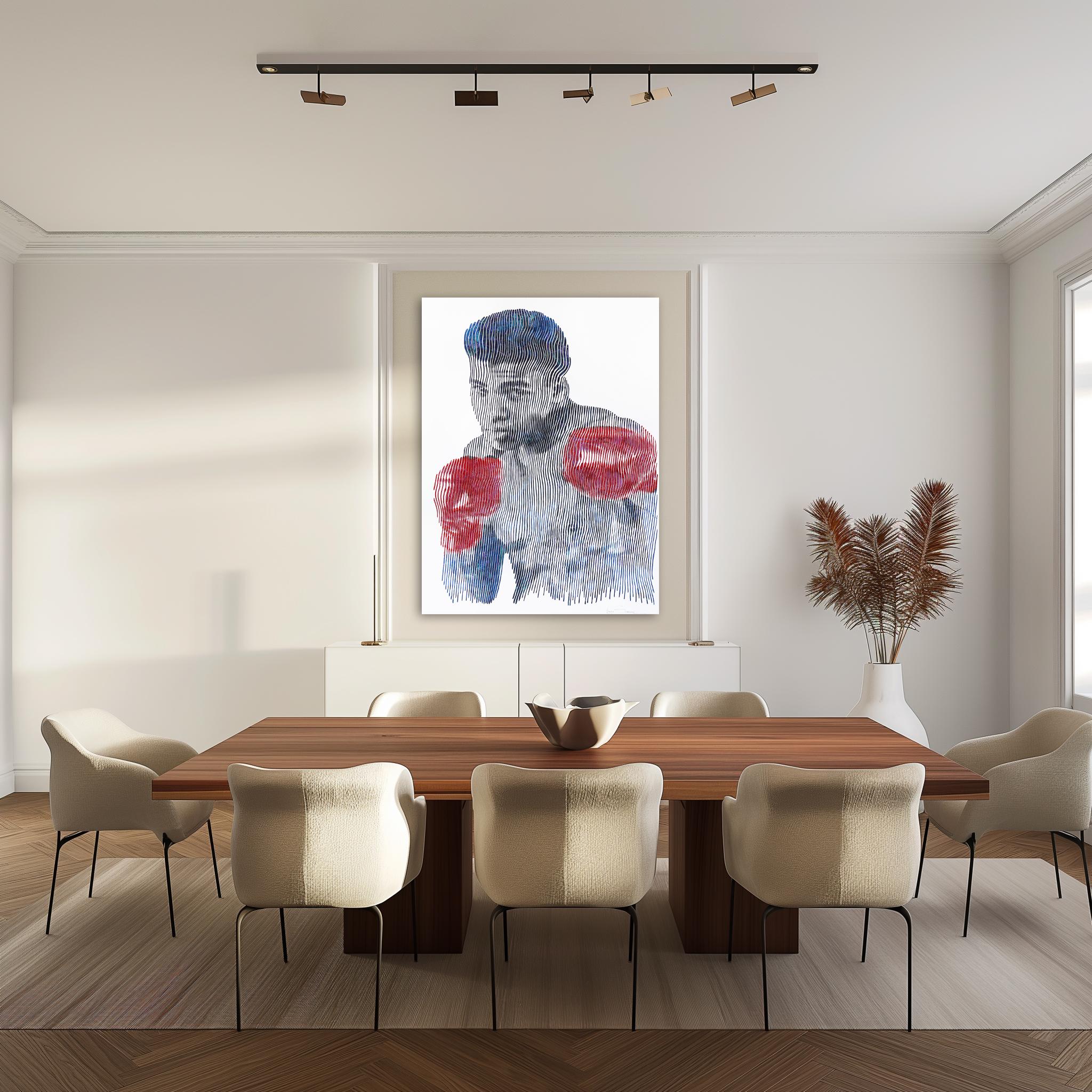 Muhammad Ali, il re del ring - Pittura astratta figurativa 3D con texture in vendita 1
