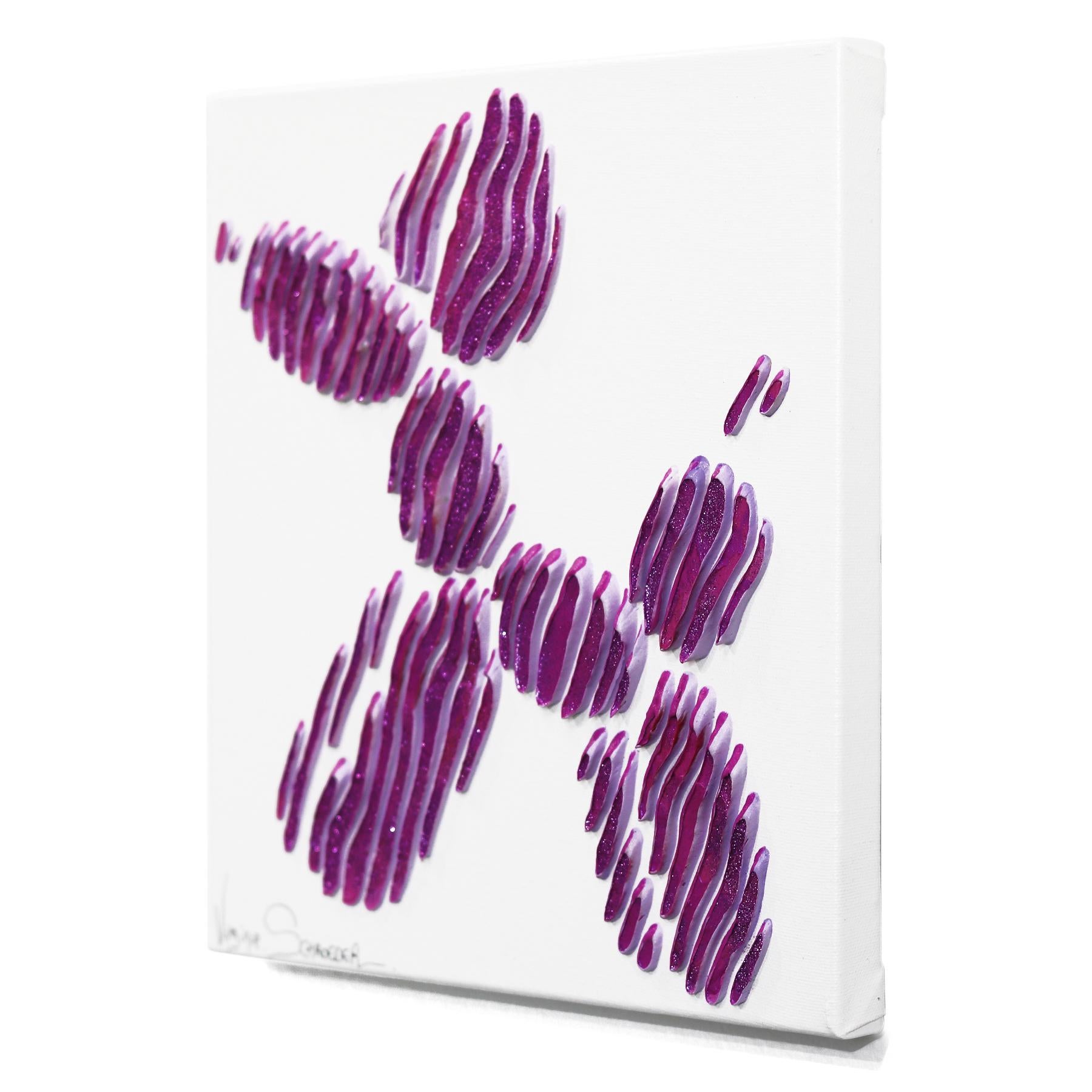 Palloncino per cani rosa e lavanda - Pittura astratta minimalista con texture 3D - Animal Painting Viola di Virginie Schroeder