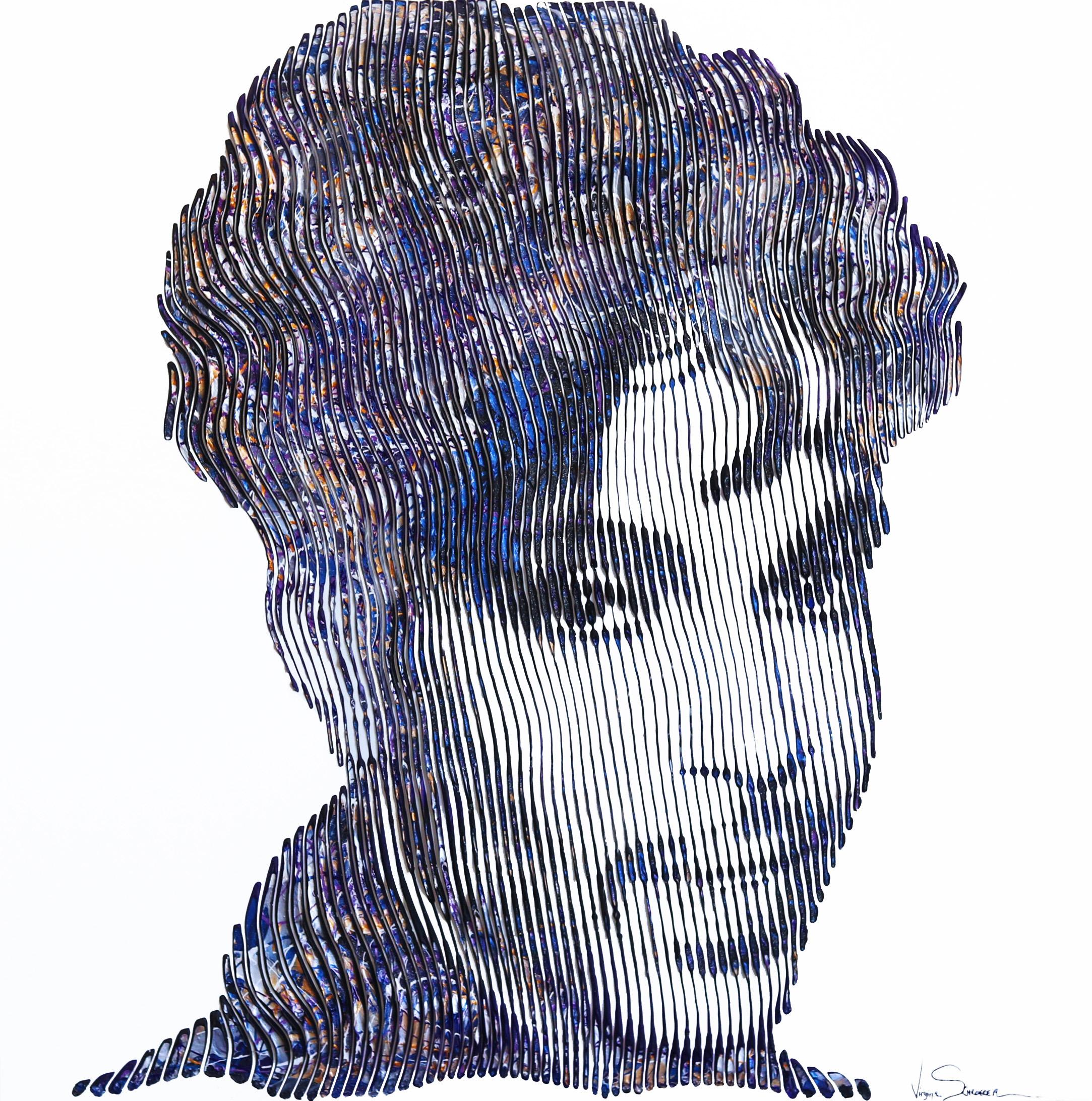 Virginie Schroeder Portrait Painting - Purple Rain Prince - 3D Textural Artwork 