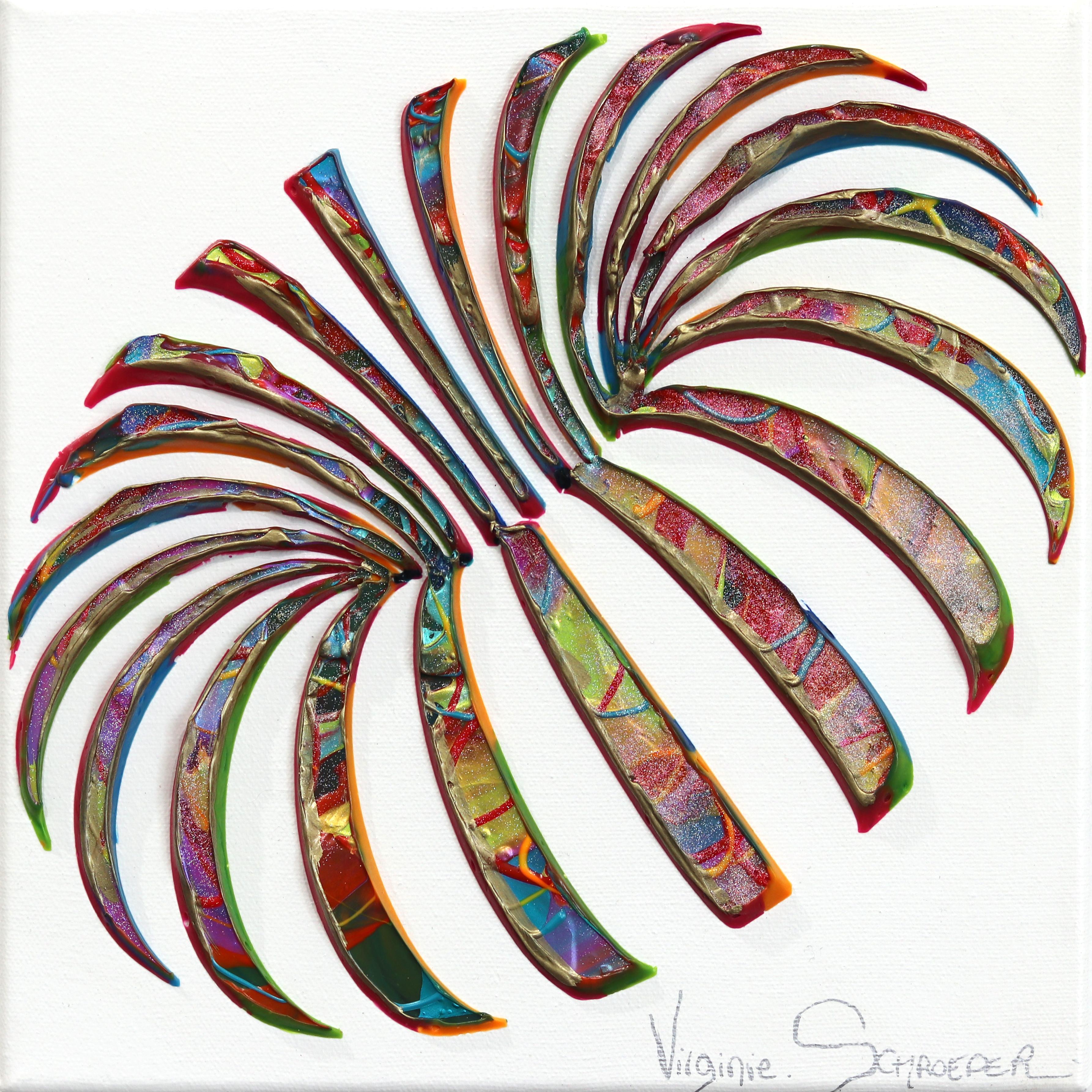 The Center of Life – Minimalistisches, abstraktes, geometrisches, farbenfrohes Gemälde in 3D-Textur – Art von Virginie Schroeder
