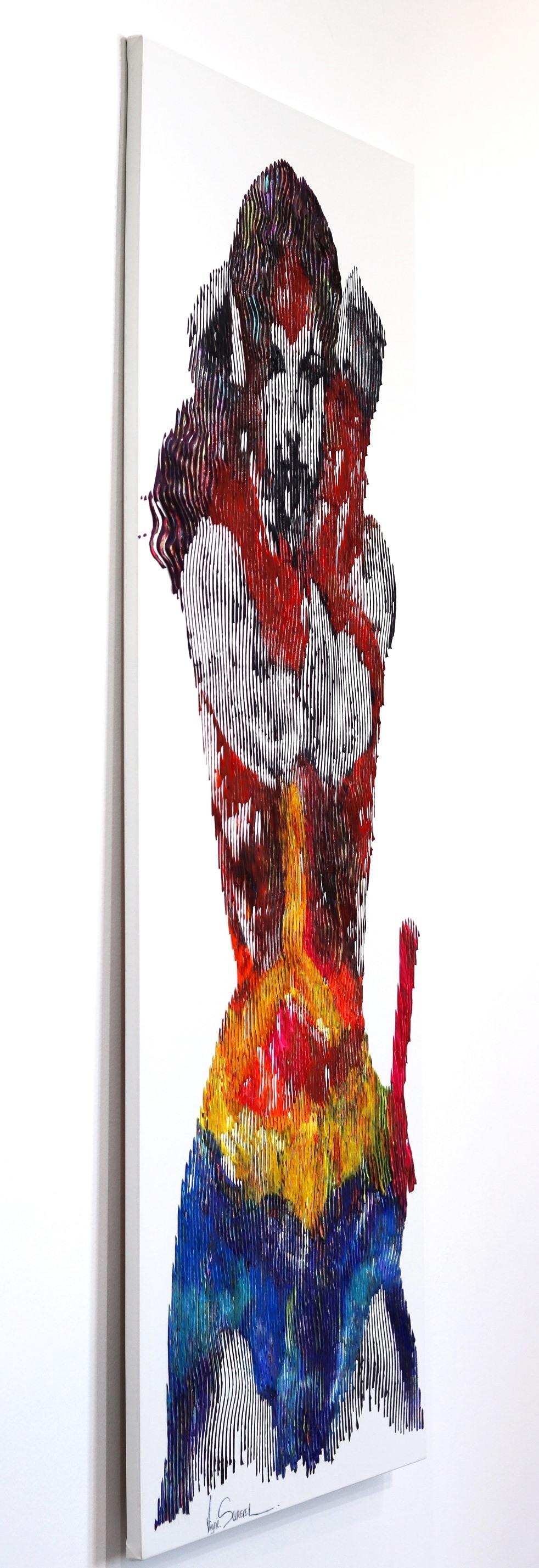 La più potente delle Wonder Woman - Quadro figurativo pop art di grandi dimensioni - Figurative Painting Beige di Virginie Schroeder