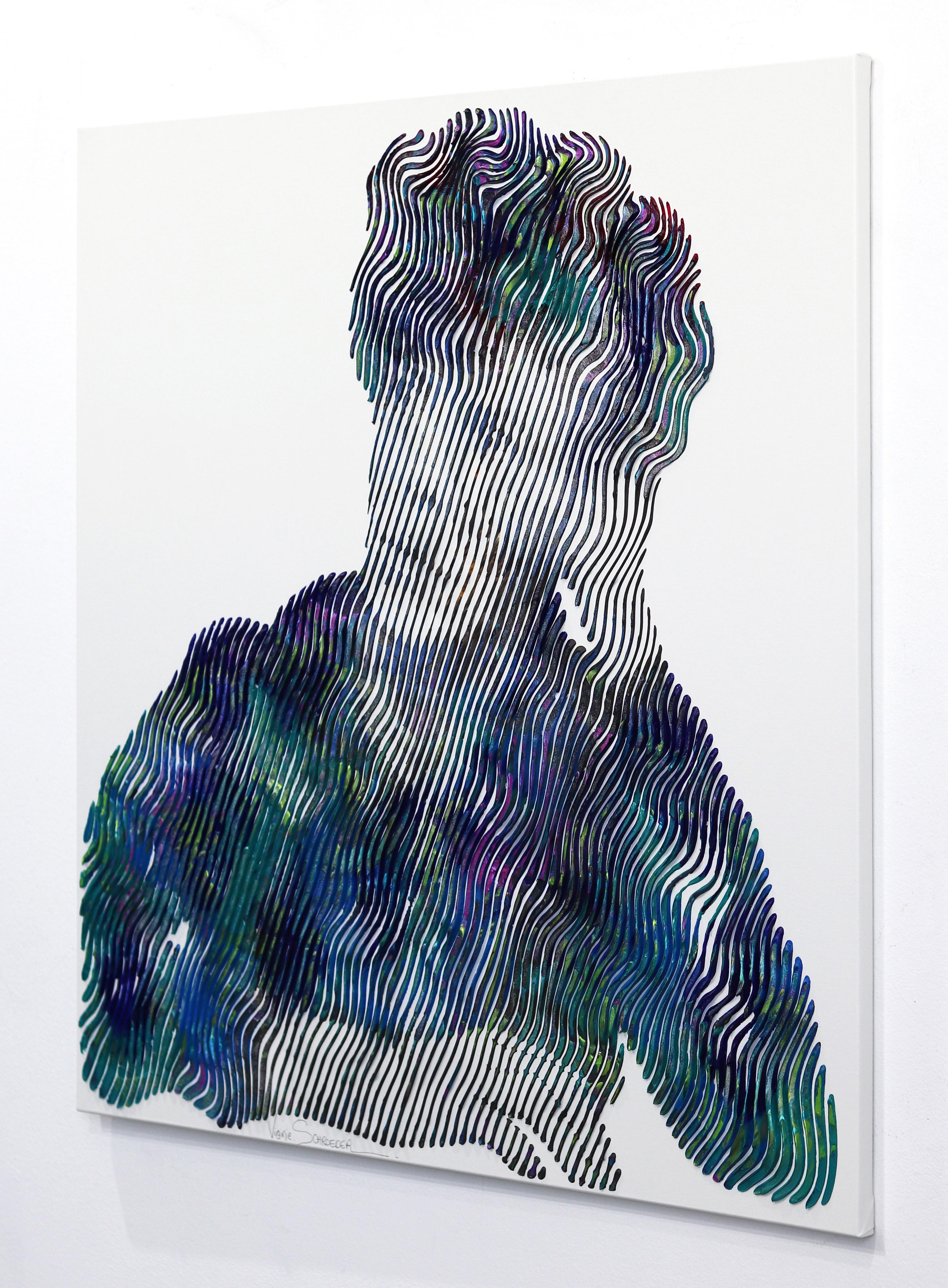 Il più talentuoso David Bowie - Pittura figurativa minimalista con texture 3D - Figurative Painting Viola di Virginie Schroeder