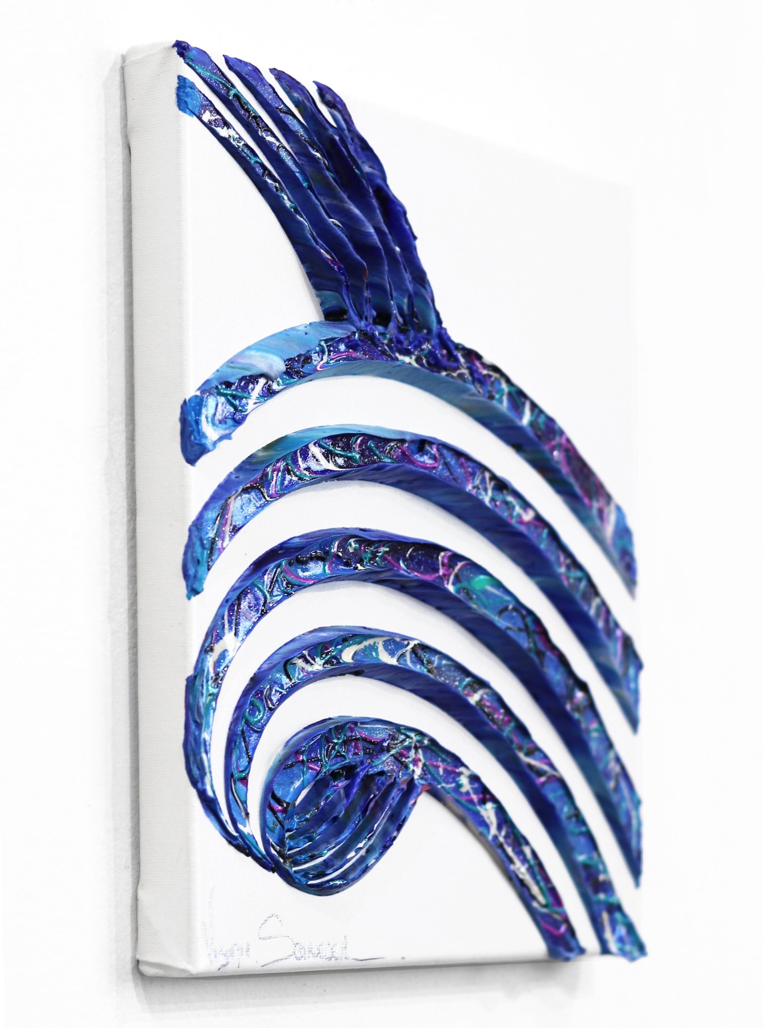 La Poesia della Vita - Pittura astratta minimalista 3D con onde a spirale blu - Abstract Painting Blu di Virginie Schroeder