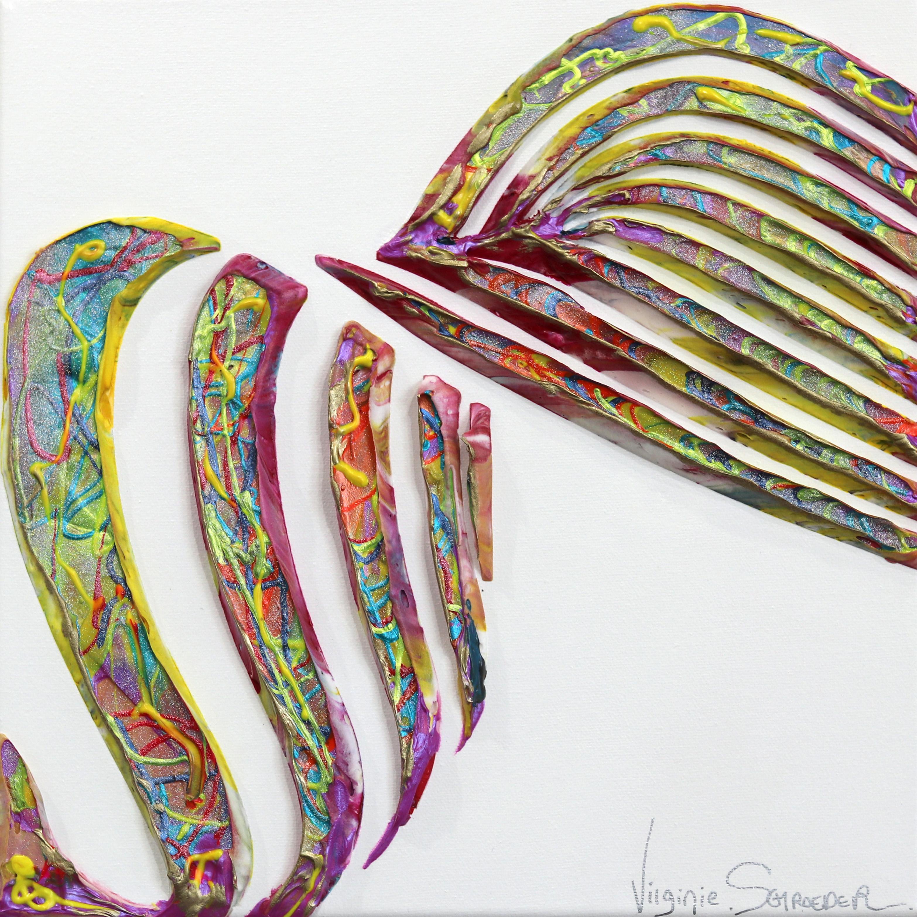 Virginie Schroeder Abstract Painting - The Spiral of Life - Minimalist Abstract 3D Textural Colorful Painting