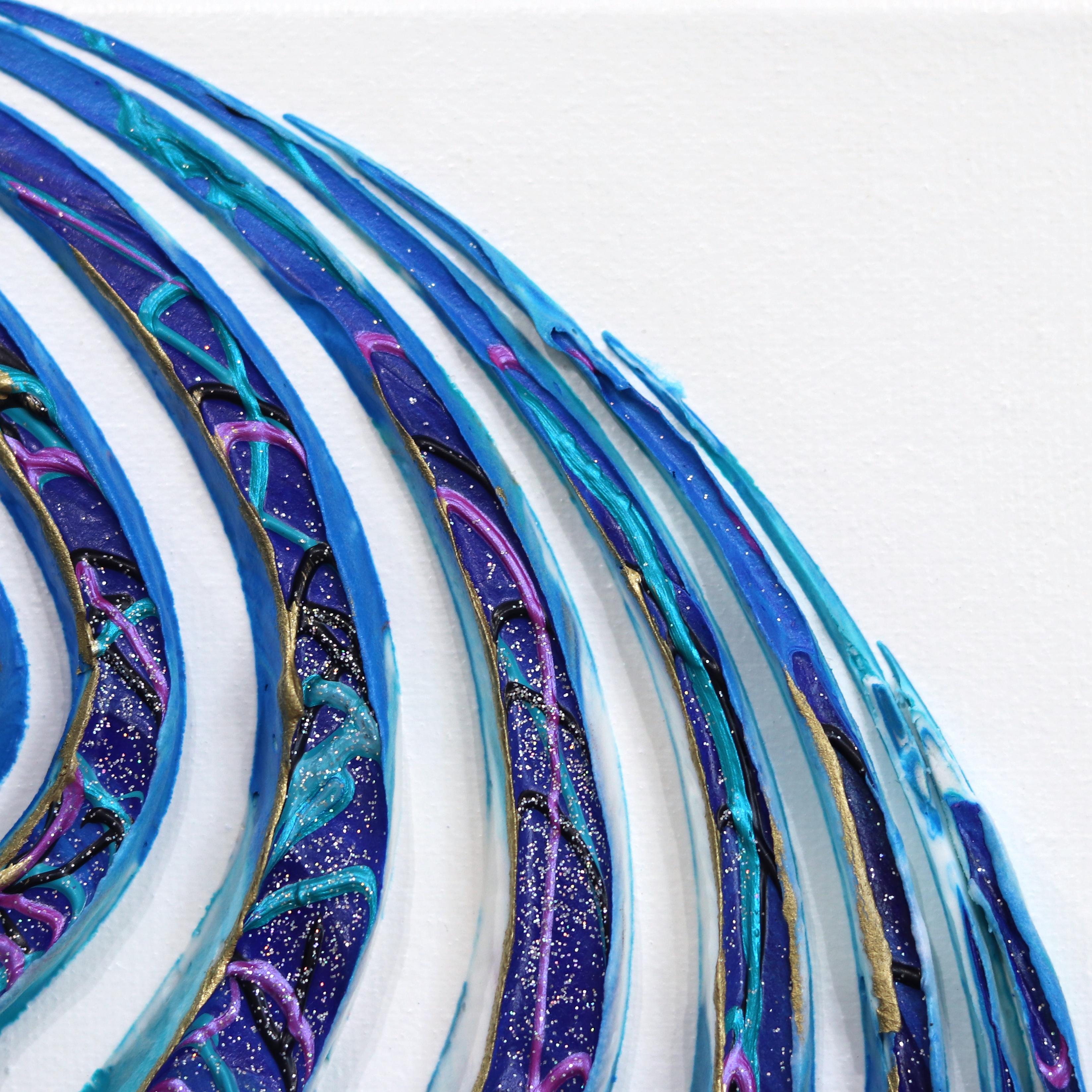 The Waves and the Life - Minimalist Abstract 3D Textural Blue Circle Painting For Sale 2