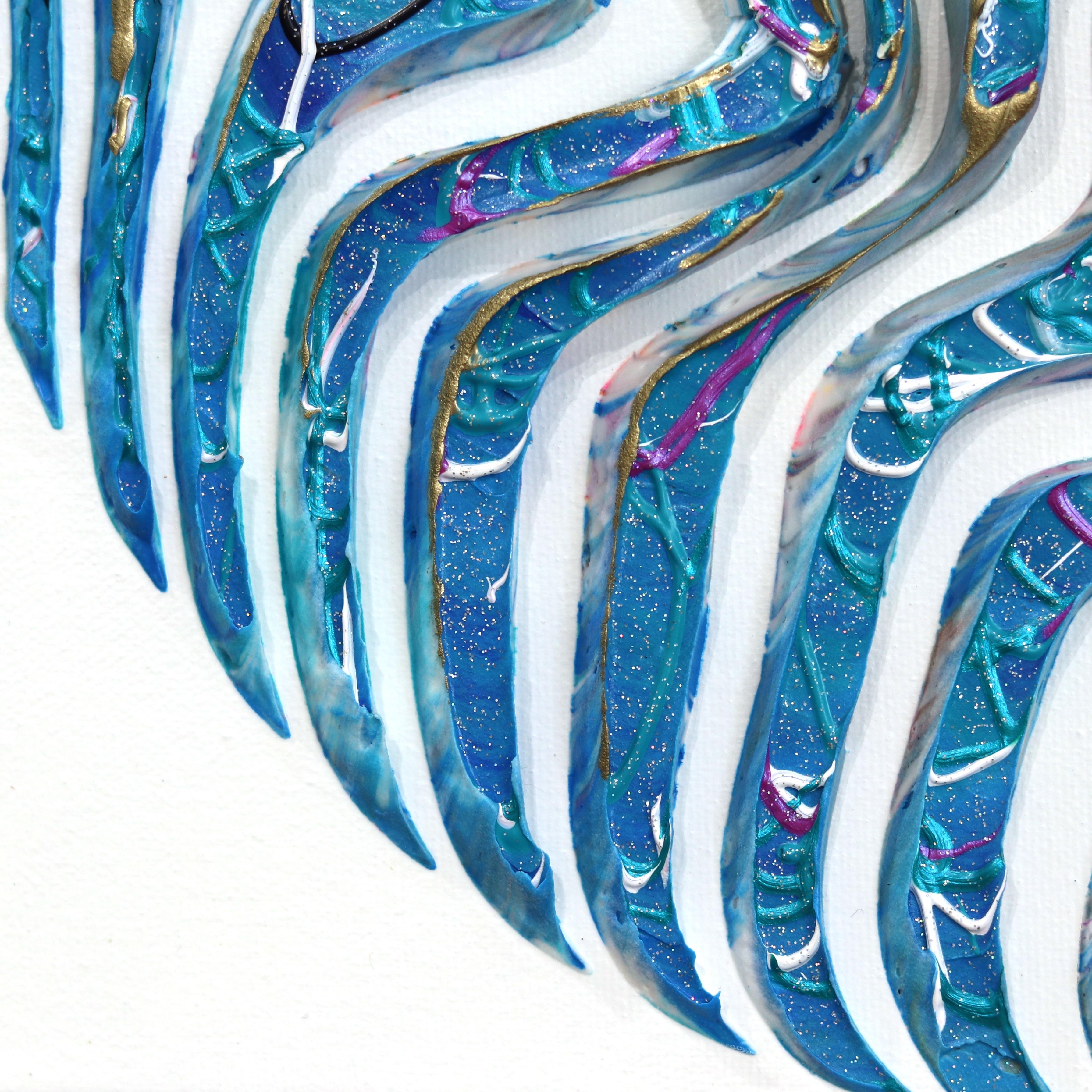 The Waves and the Life - Minimalistisches abstraktes 3D-Gemälde mit strukturiertem blauem Kreis im Angebot 4