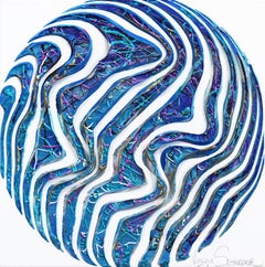 Les vagues et la vie - peinture abstraite minimaliste 3D texturée de cercle bleu