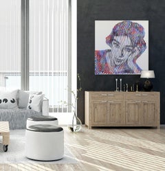 Audrey Hepburn atemporal - Arte pop figurativo original con textura sobre lienzo