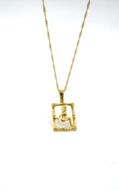 Virgo Zodiac 18K Yellow Gold Charm Pendant and Singapore Rope Chain Necklace