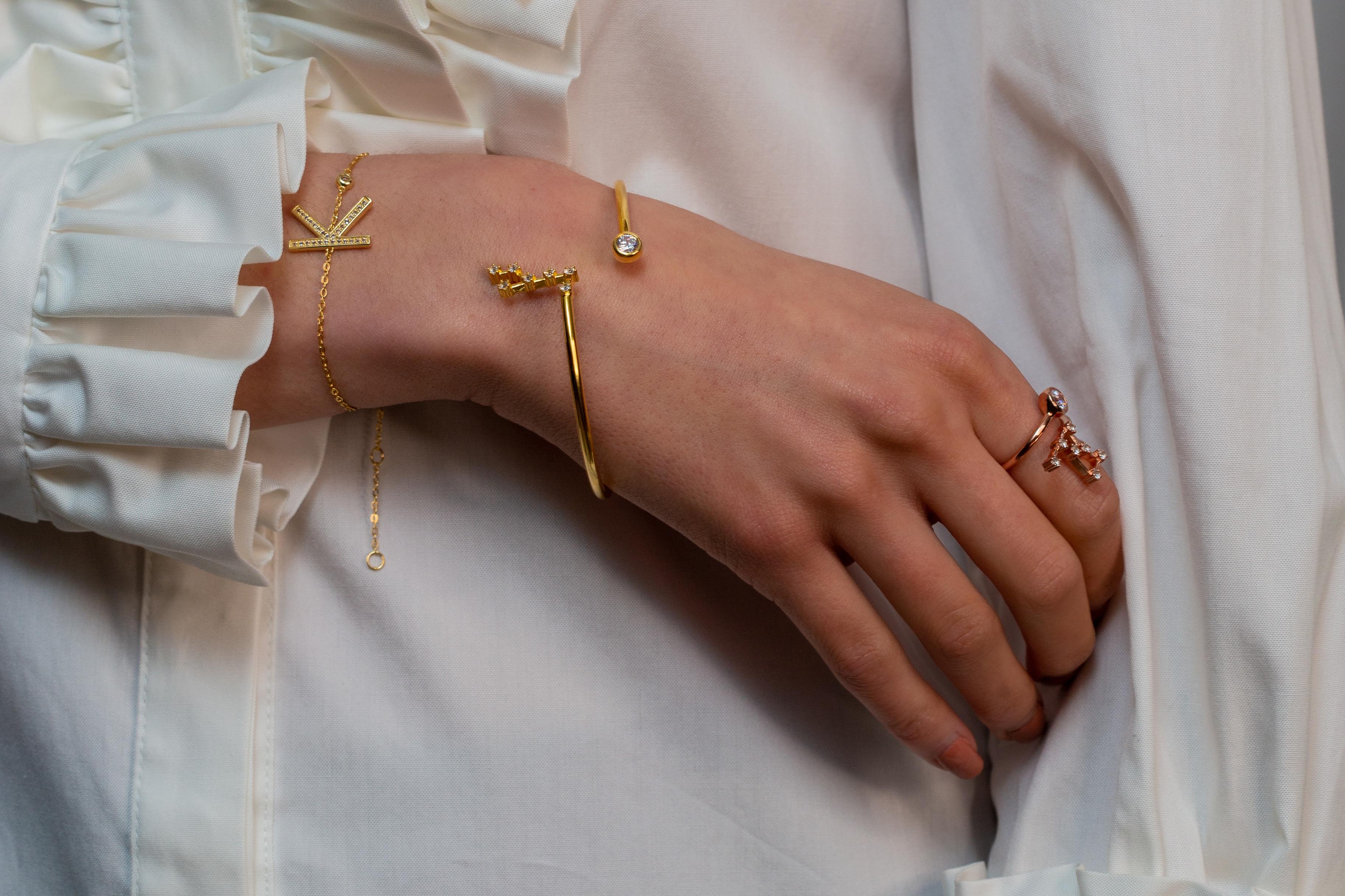 Trillion Cut Virgo Constellation Wire Bezel Cuff For Sale