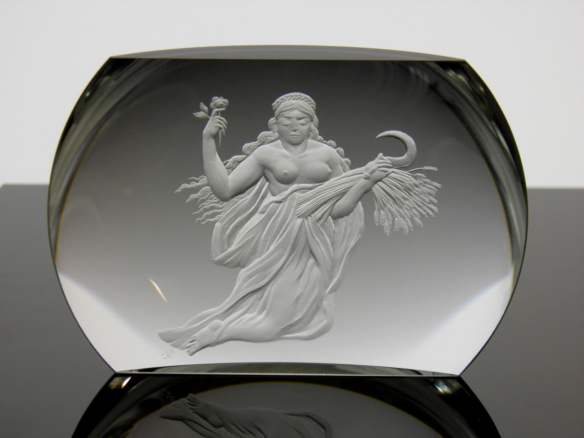 Czech Virgo Optical Crystal Glass Block Handcut Zodiac Signs For Sale