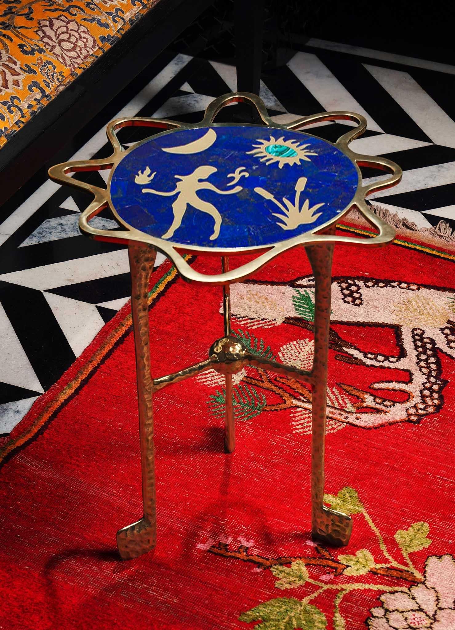 Virgo Side Table in Brass with Semi Precious Stones, Viya by Vikram Goyal For Sale 1