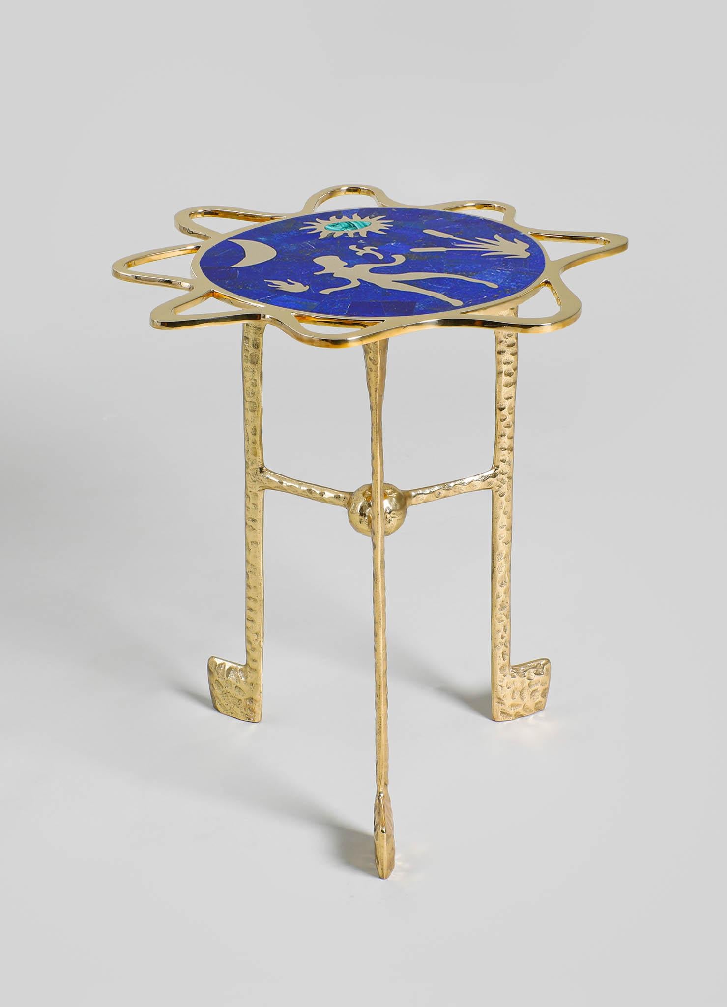 Indian Virgo Side Table in Brass with Semi Precious Stones, Viya by Vikram Goyal For Sale