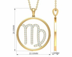 Virgo Sign Zodiac Pendant Necklace H7 in 14k Yellow Solid Gold