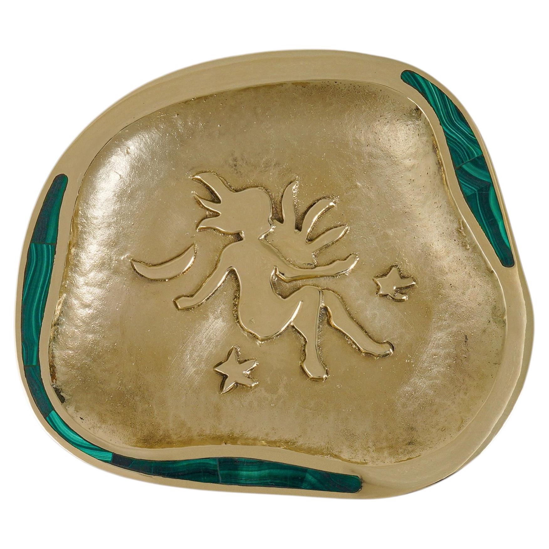 Decorative Brass Trinket Tray, Virgo with Semi Precious, Viya by Vikram Goyal For Sale