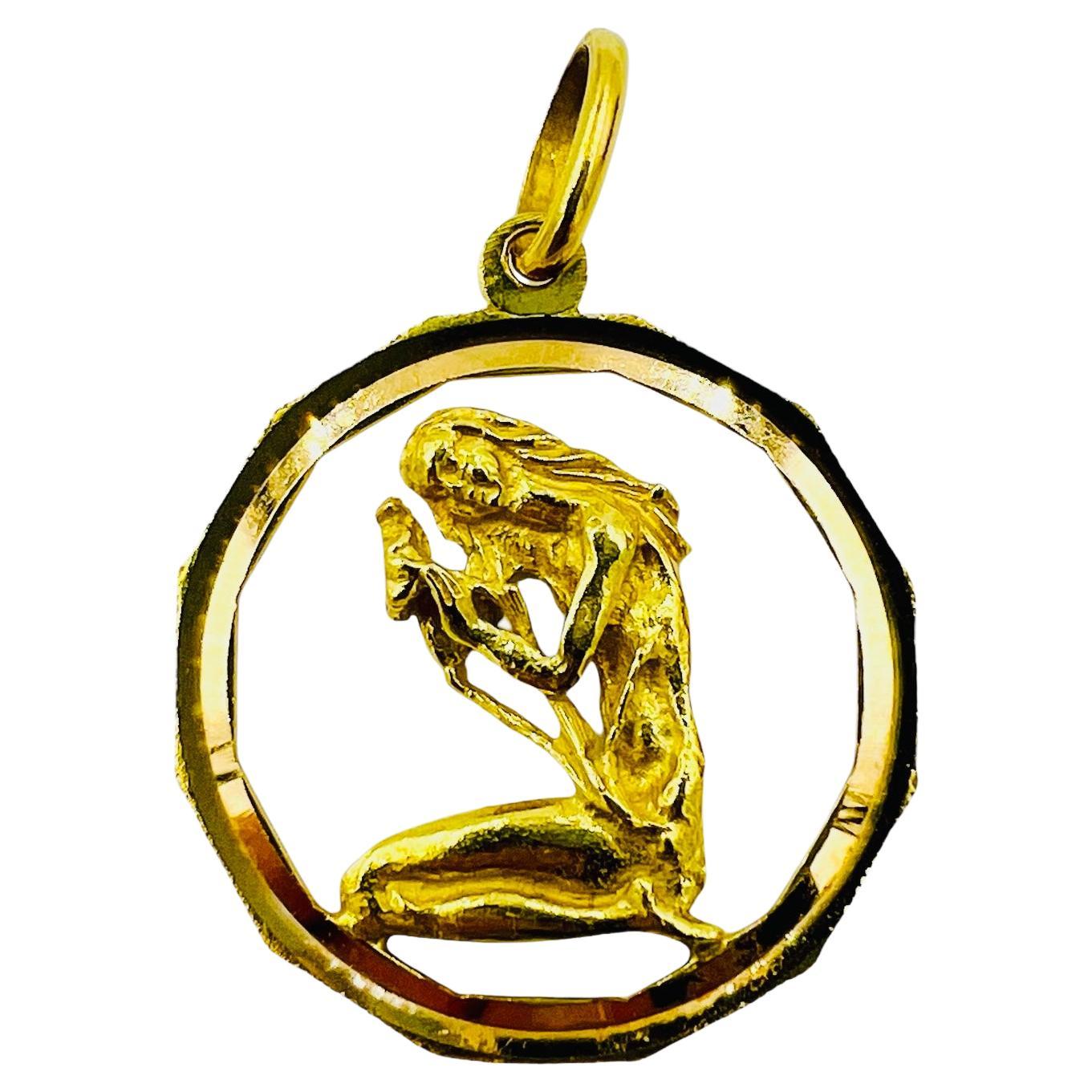 Virgo Zodiac 18k Yellow Gold Pendant Circa 1970s