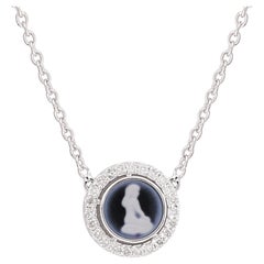 Cameo dello Zodiaco della Vergine SI/H Collana con ciondolo a raggiera di diamanti in oro bianco 14 carati