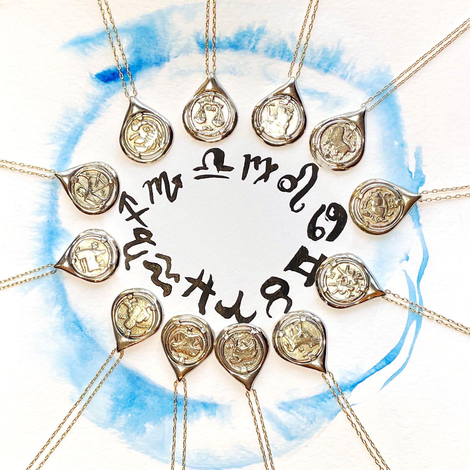 Collana con lacrima di moneta Alexis Laurel Virgo Zodiac, oro massiccio 14k con pietra di nascita In condizioni Nuovo in vendita a Brooklyn, US