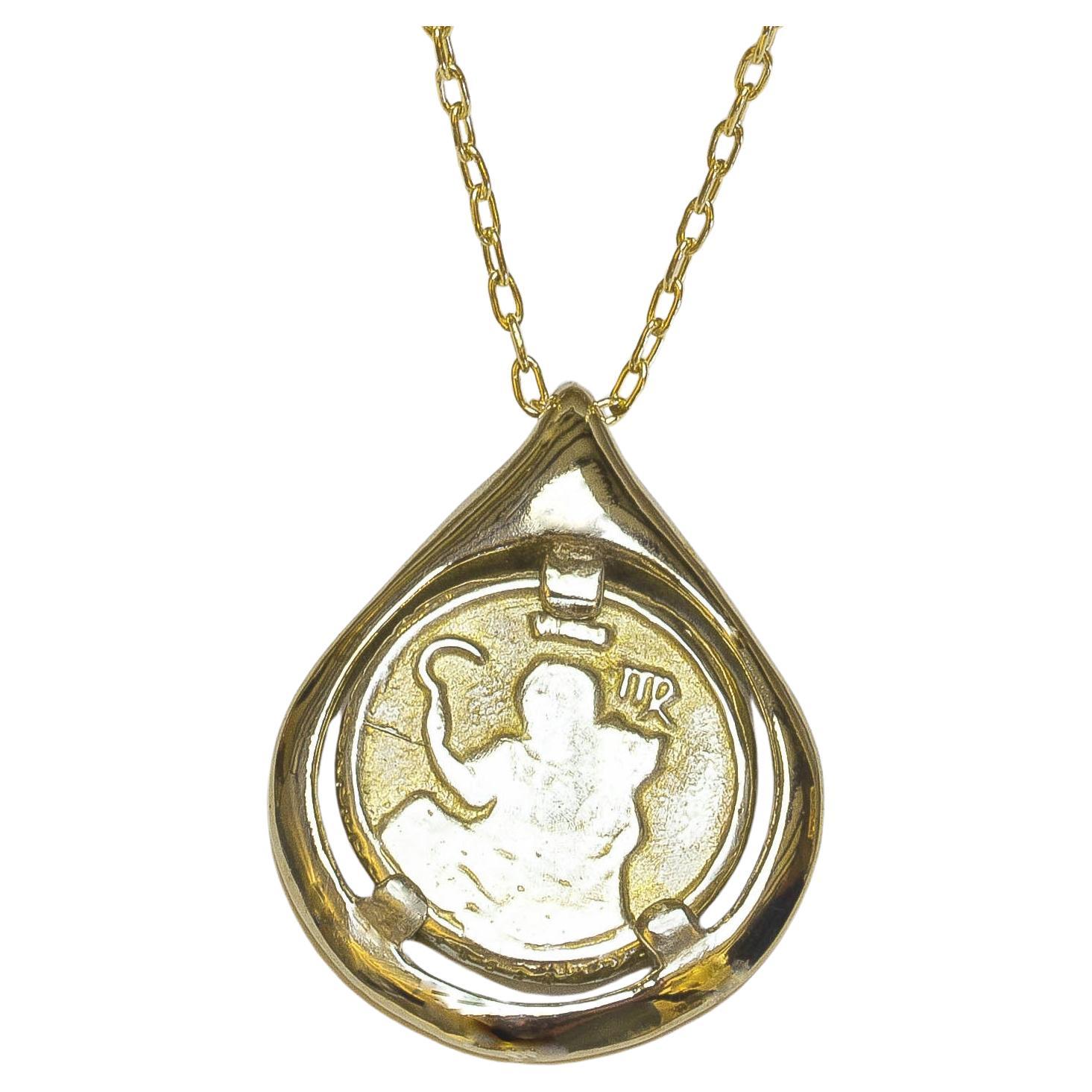 Alexis Laurel Virgo Zodiac Coin Tear Necklace, Solid 14k Gold with Birthstone
