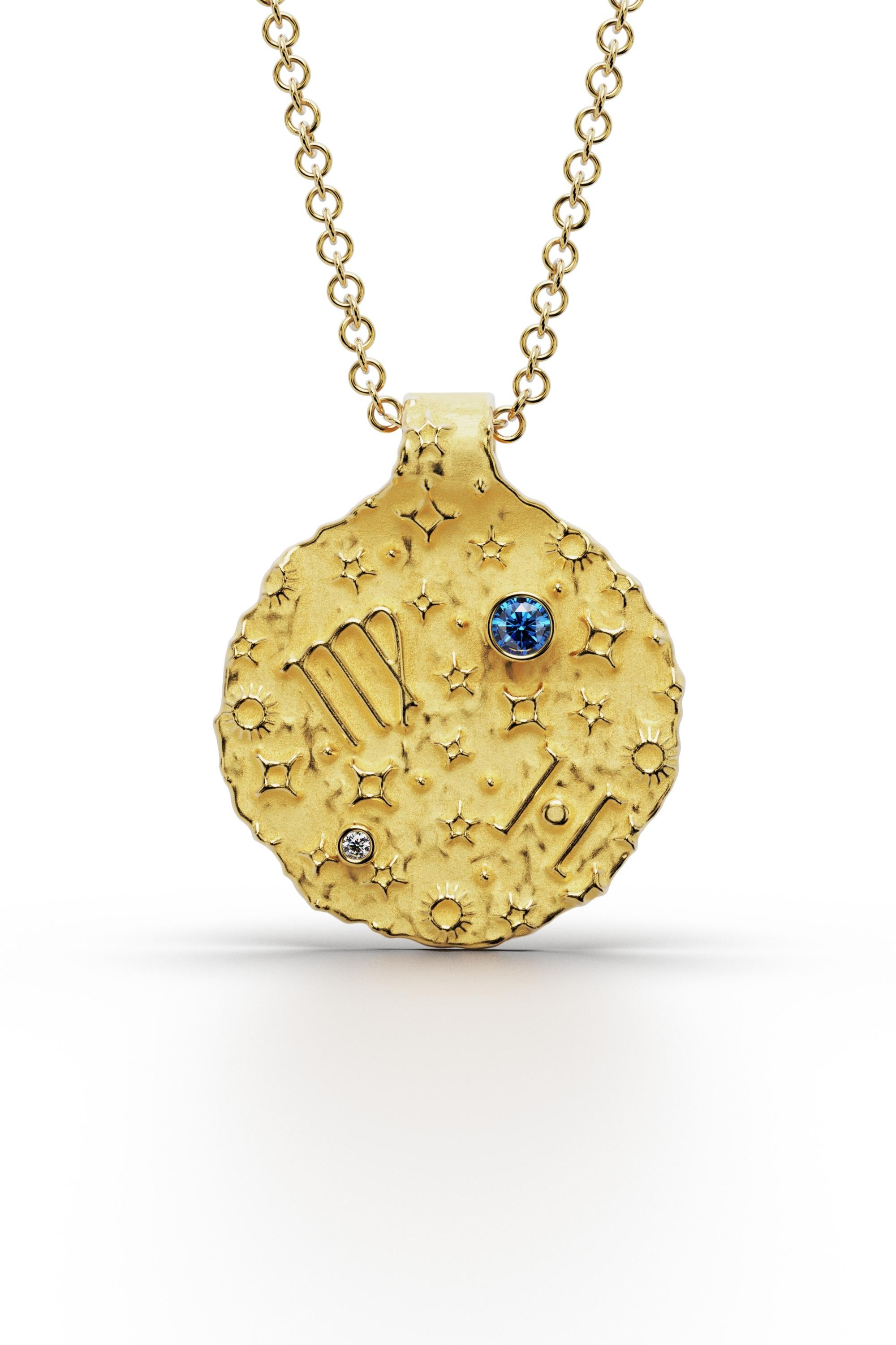 Virgo Zodiac Pendant –14K Solid Gold – Astrology Necklace By Oltremare Gioielli In New Condition For Sale In Camisano Vicentino, VI