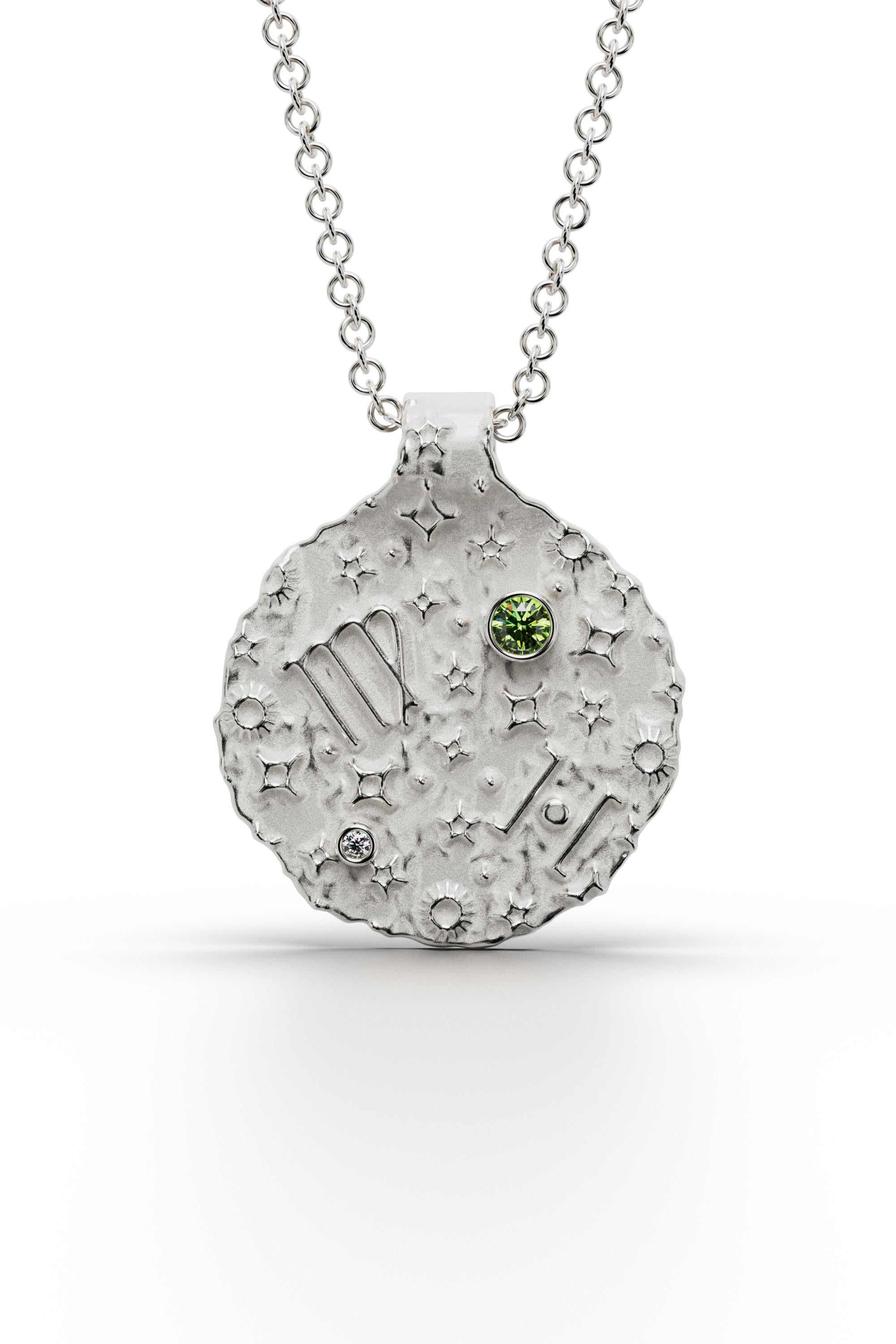 Brilliant Cut Virgo Zodiac Pendant –18K Solid Gold – Astrology Necklace By Oltremare Gioielli For Sale