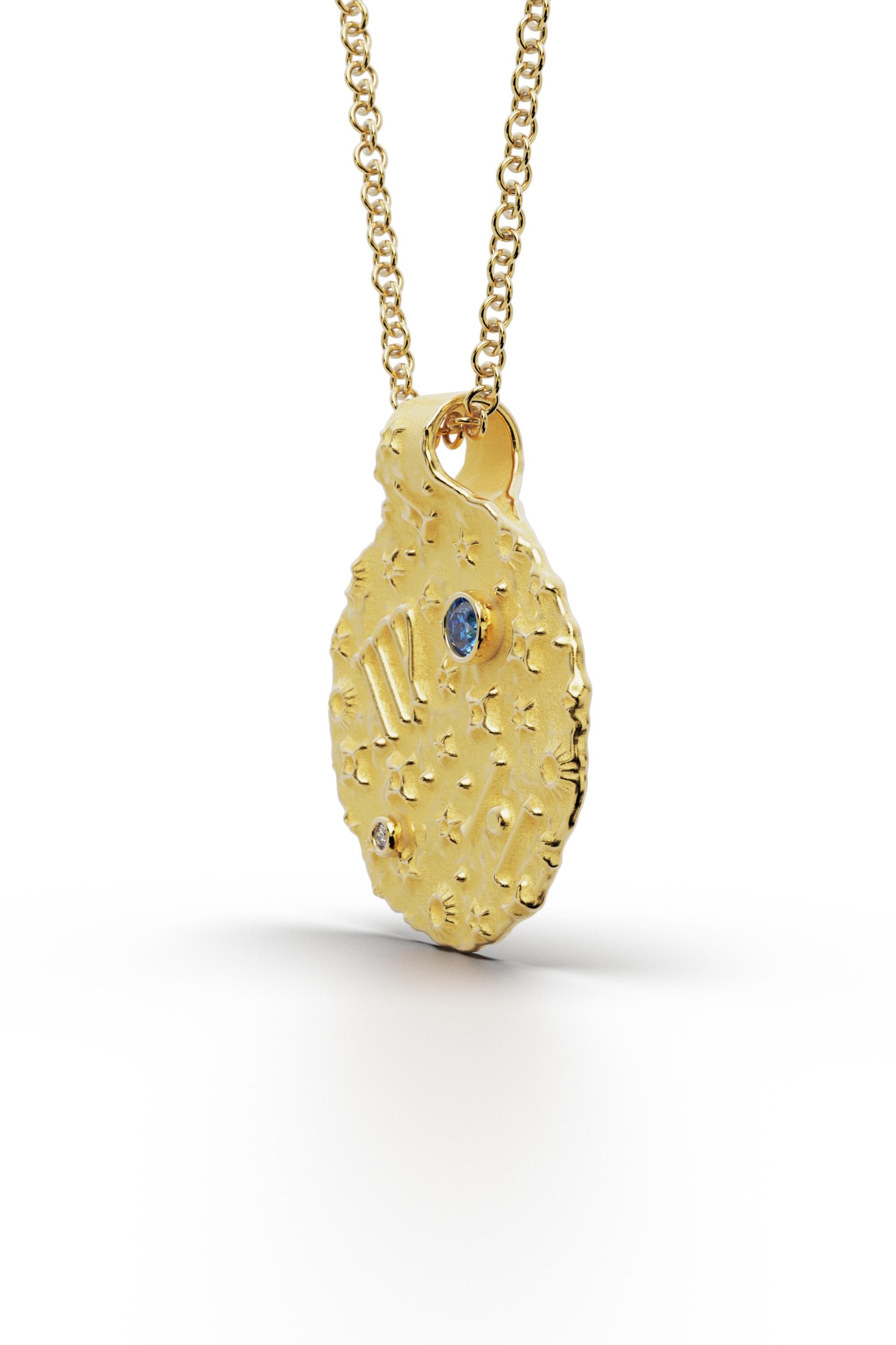 Women's Virgo Zodiac Pendant –18K Solid Gold – Astrology Necklace By Oltremare Gioielli For Sale
