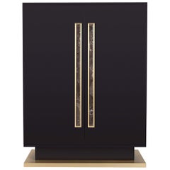 VIRIATO Cabinet Glossy Brown with Antique Brass Details and Marble Handles