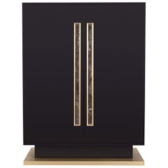 VIRIATO Cabinet Glossy Brown with Antique Brass Details and Marble Handles