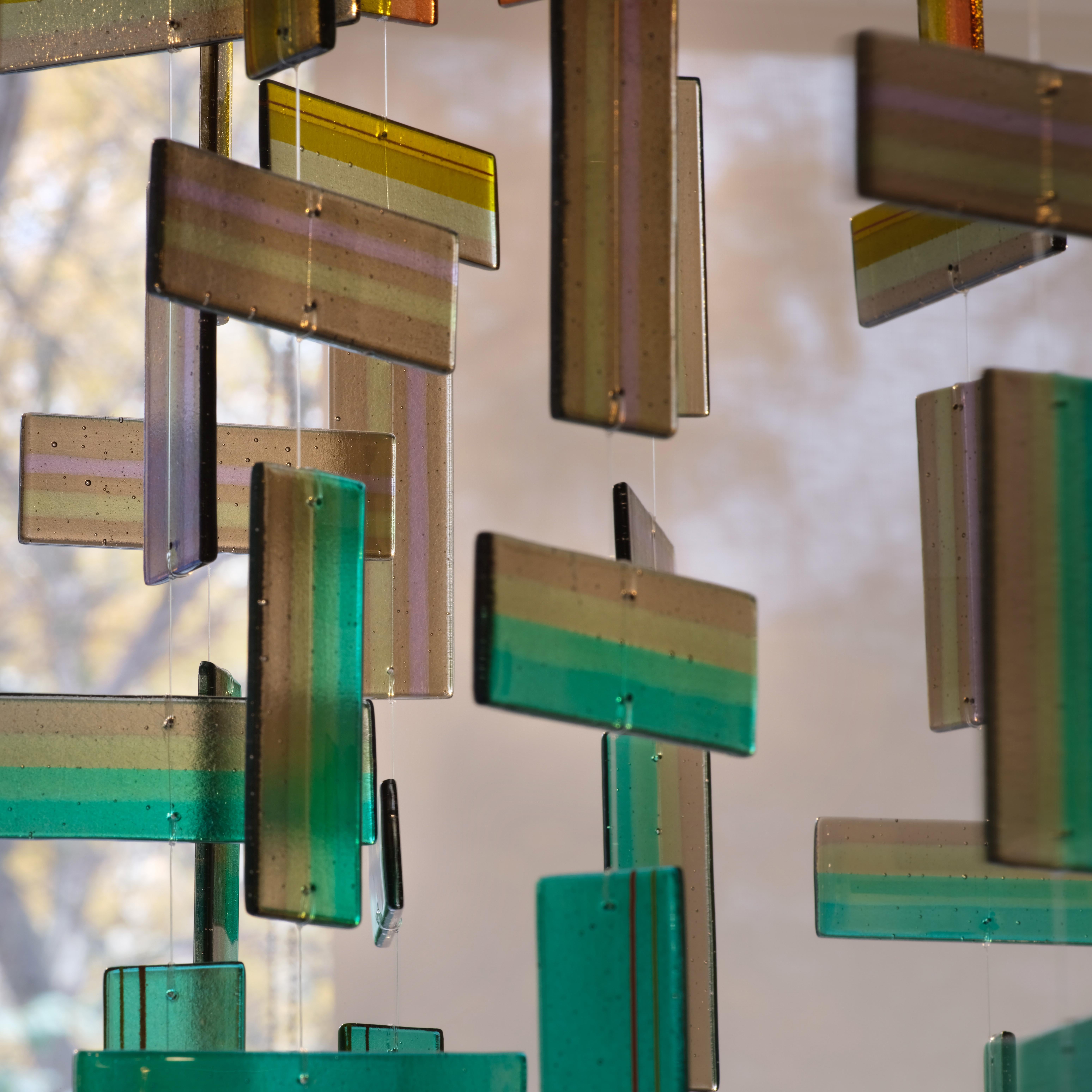 Viridian, a Unique Green, Amber and Aqua Glass Hanging Sculpture by Amy Cushing For Sale 4