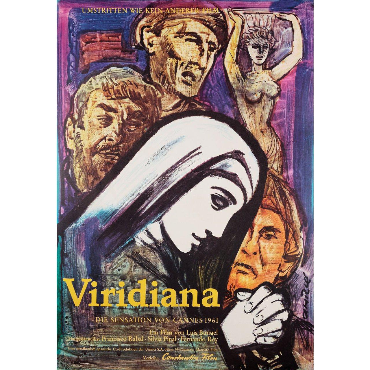 Original 1962 German A1 poster by Ahrle Tostman for the first German theatrical release of the film Viridiana directed by Luis Bunuel with Silvia Pinal / Francisco Rabal / Fernando Rey / Jose Calvo. Very Good-Fine condition, rolled. Please note: the