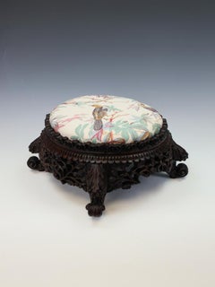 Virtuoso Mid-Victorian Hand-Carved Stool in Bennison ‘Paradise’