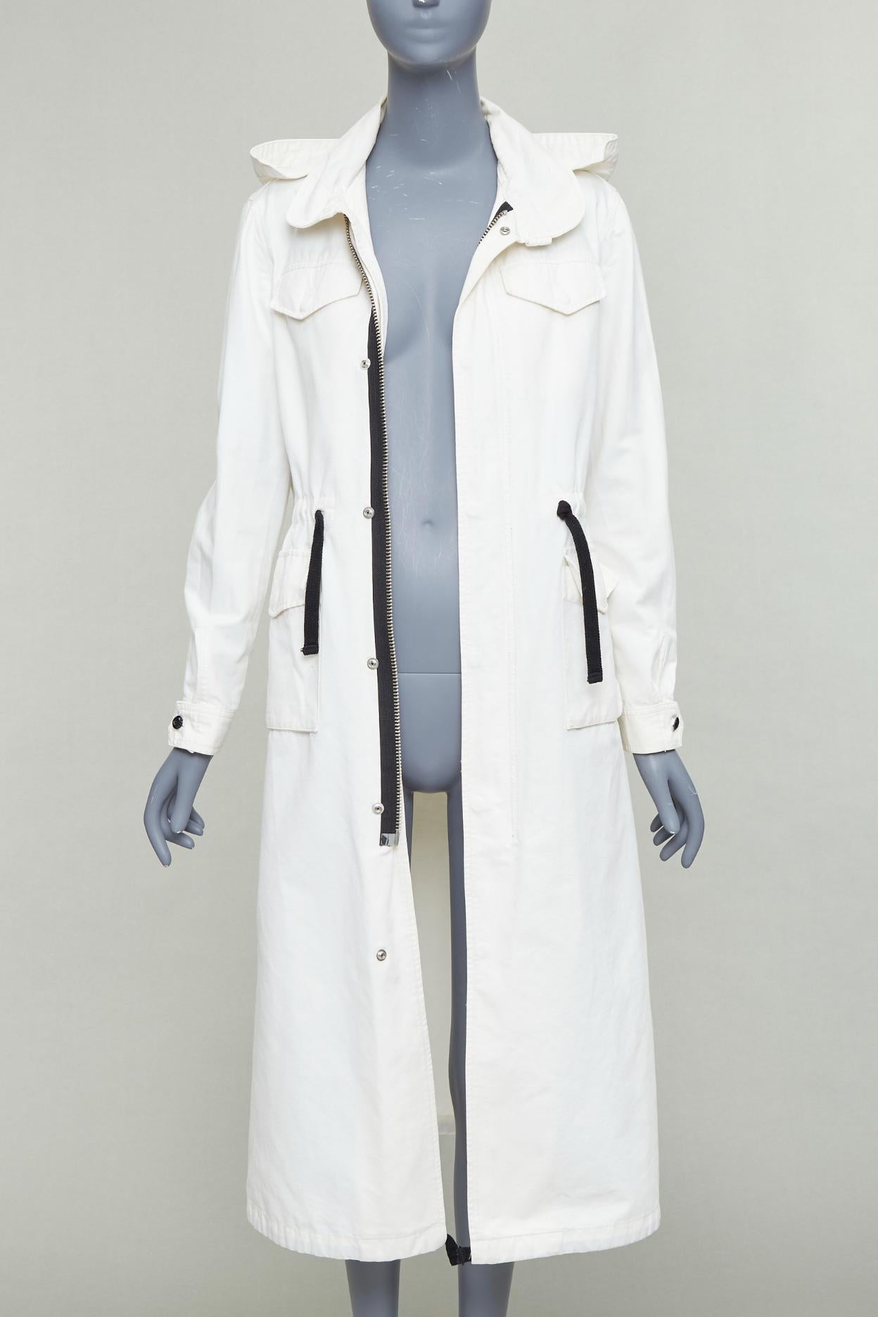 Gray VIS A VIS 2017 white cotton linen black drawstring anorak coat Sz2 For Sale