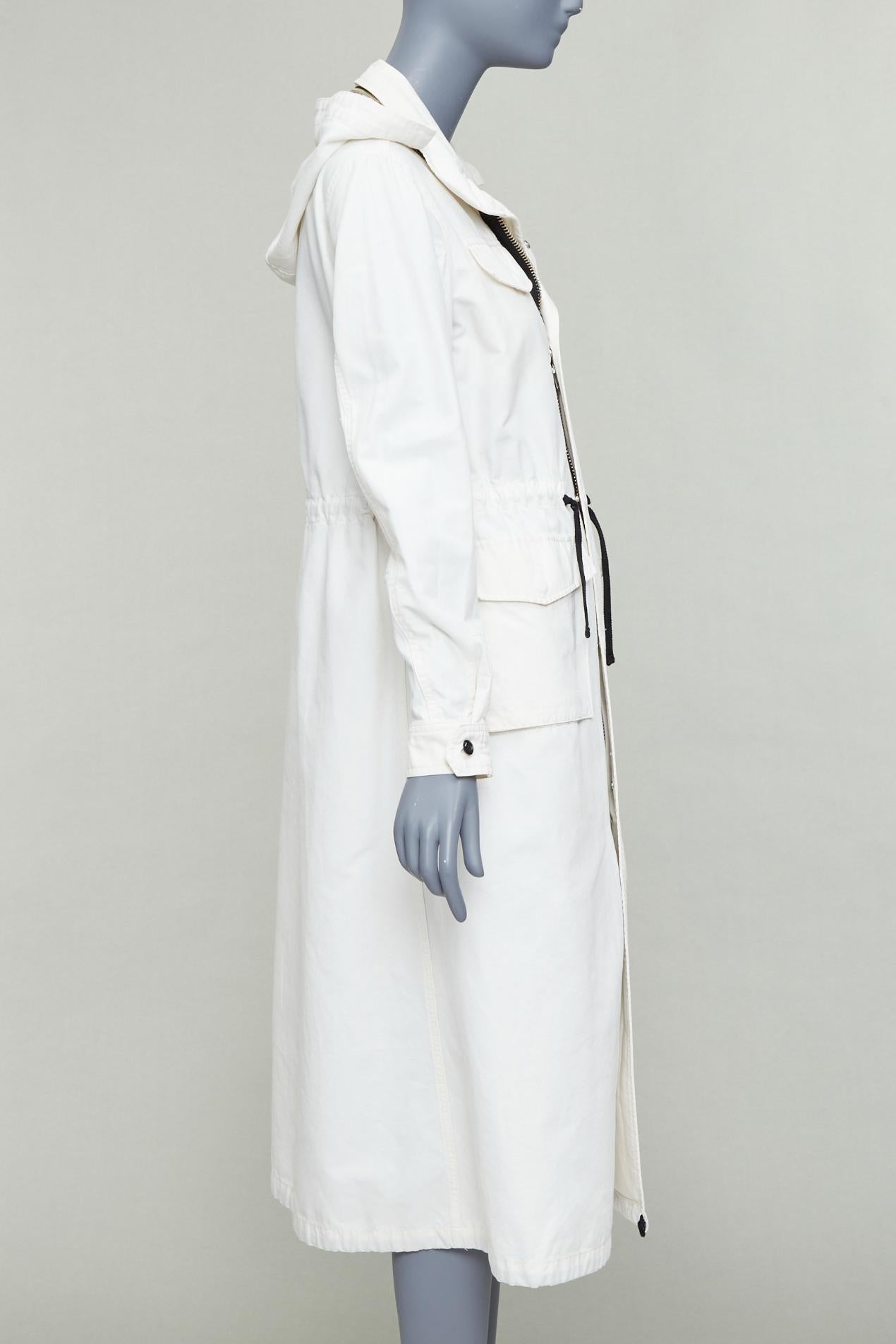 Women's VIS A VIS 2017 white cotton linen black drawstring anorak coat Sz2 For Sale