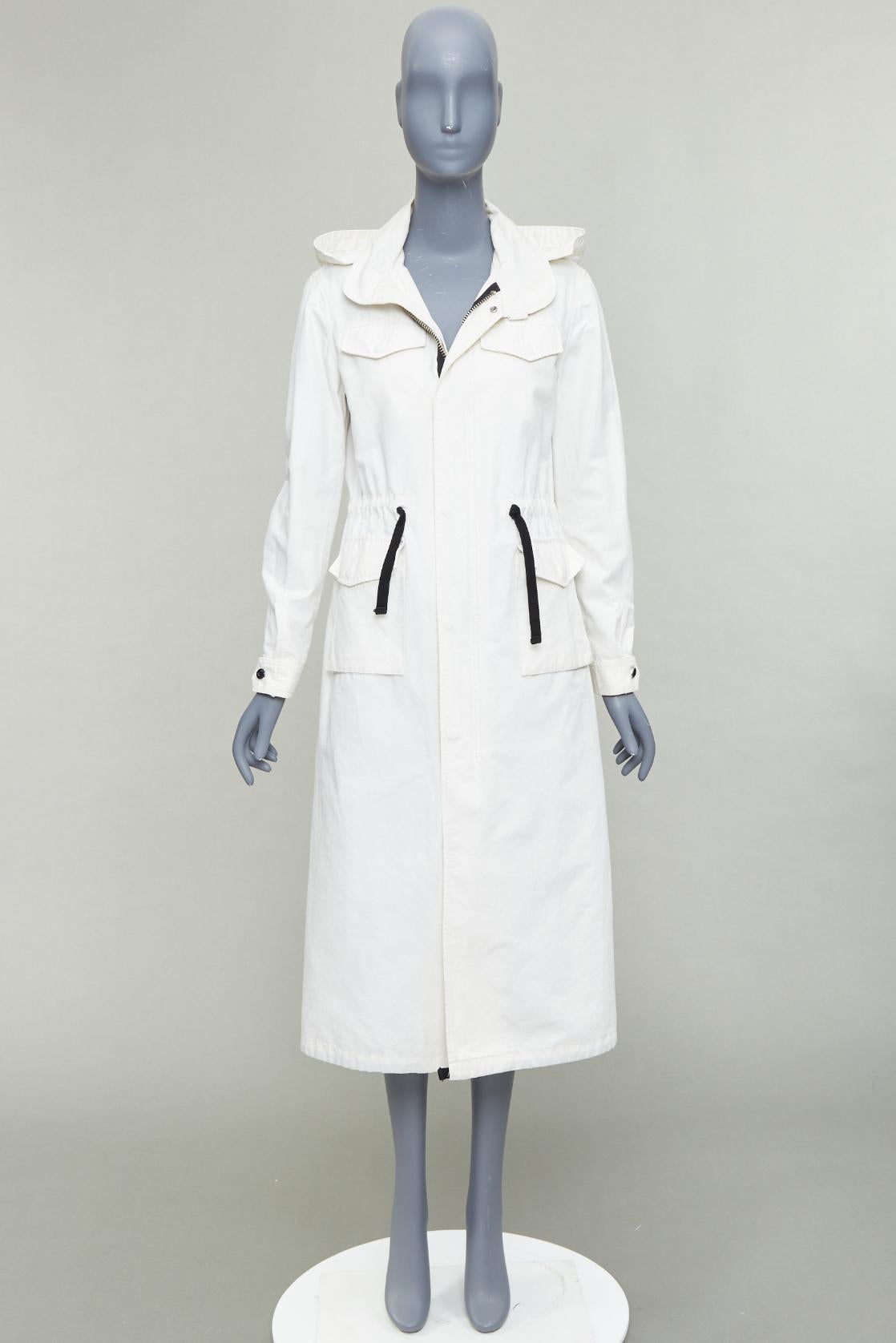 VIS A VIS 2017 white cotton linen black drawstring anorak coat Sz2 For Sale 4