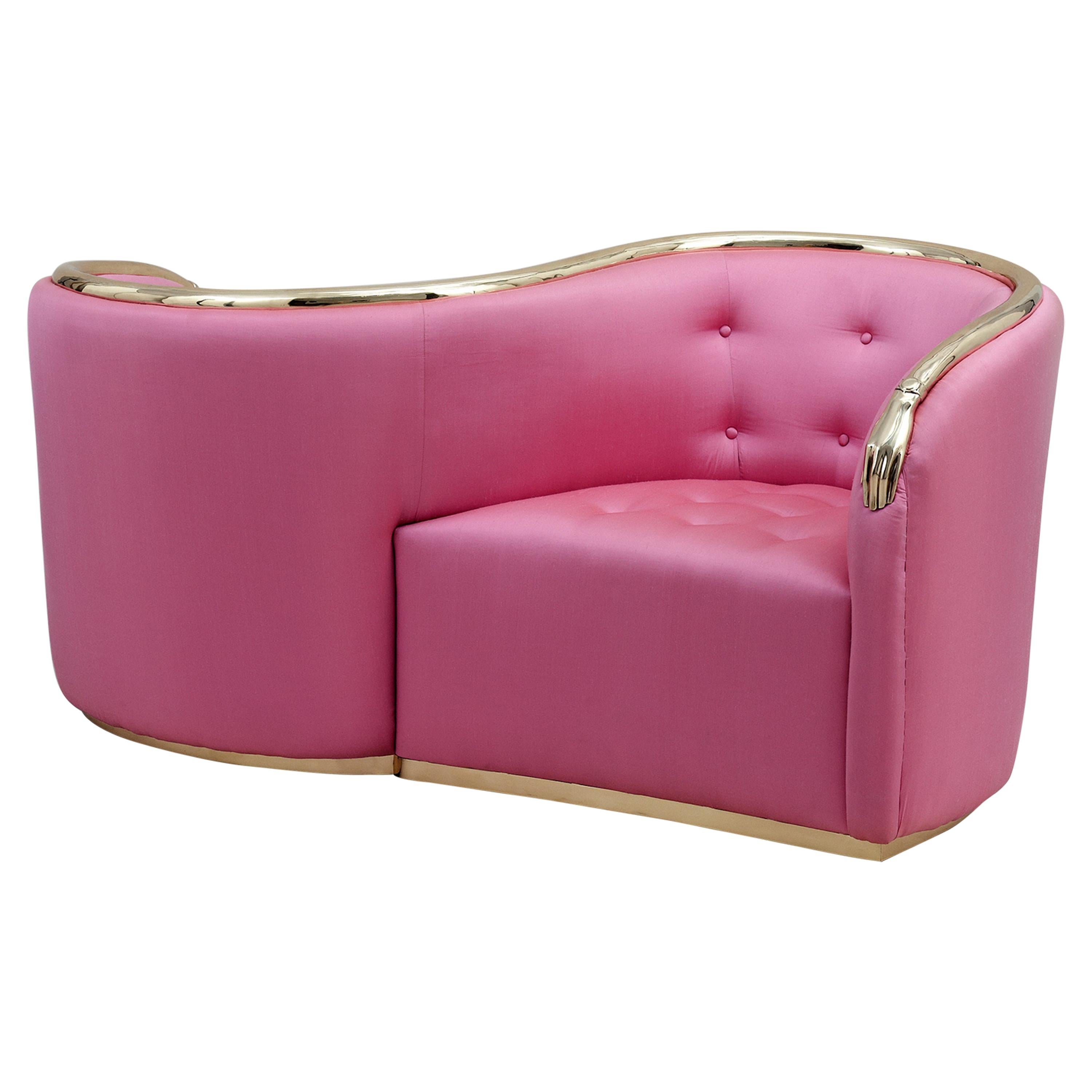 Vis a Vis sofa in pink and solid brass by Salvador Dalí