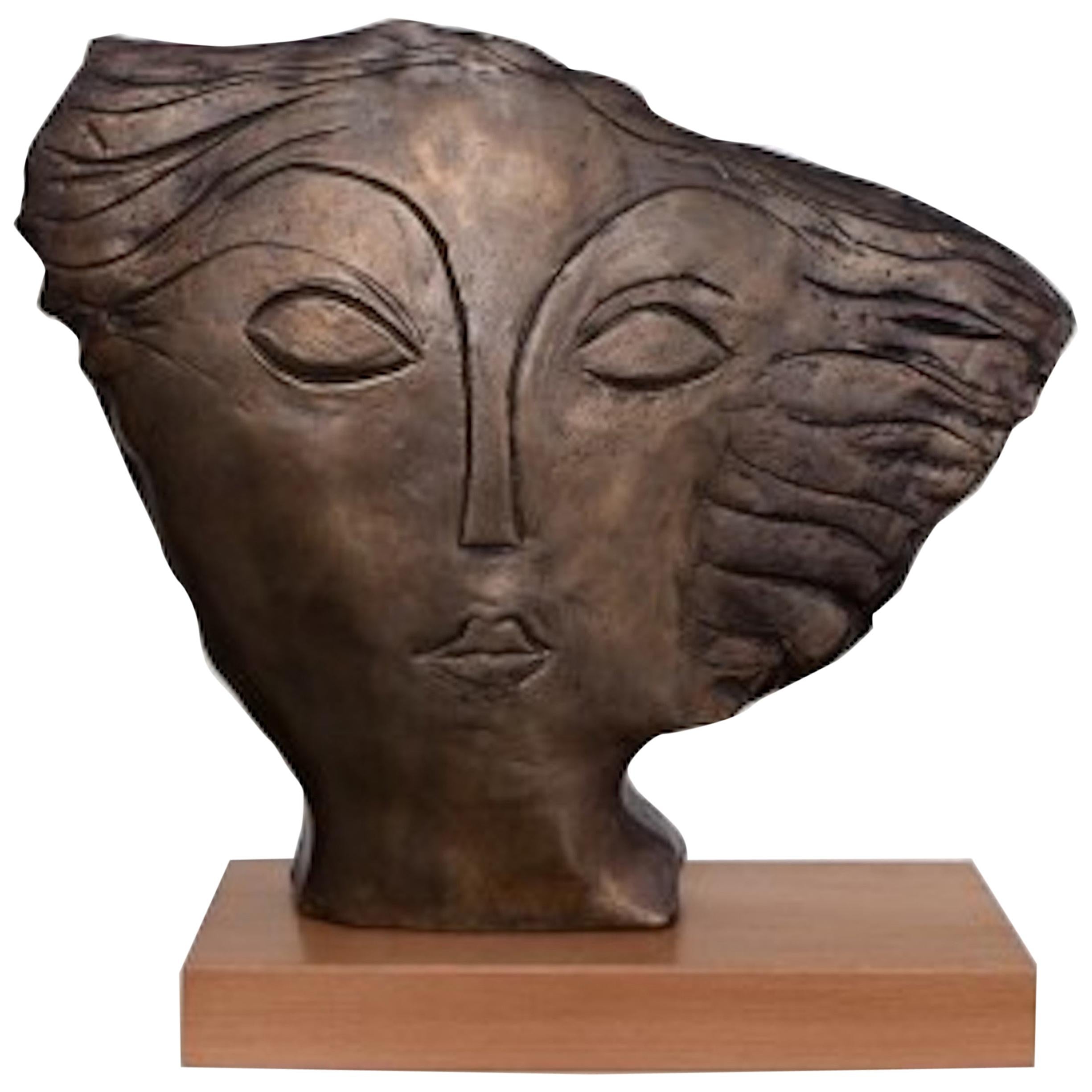 Sculpture en bronze "Visage" unique en son genre